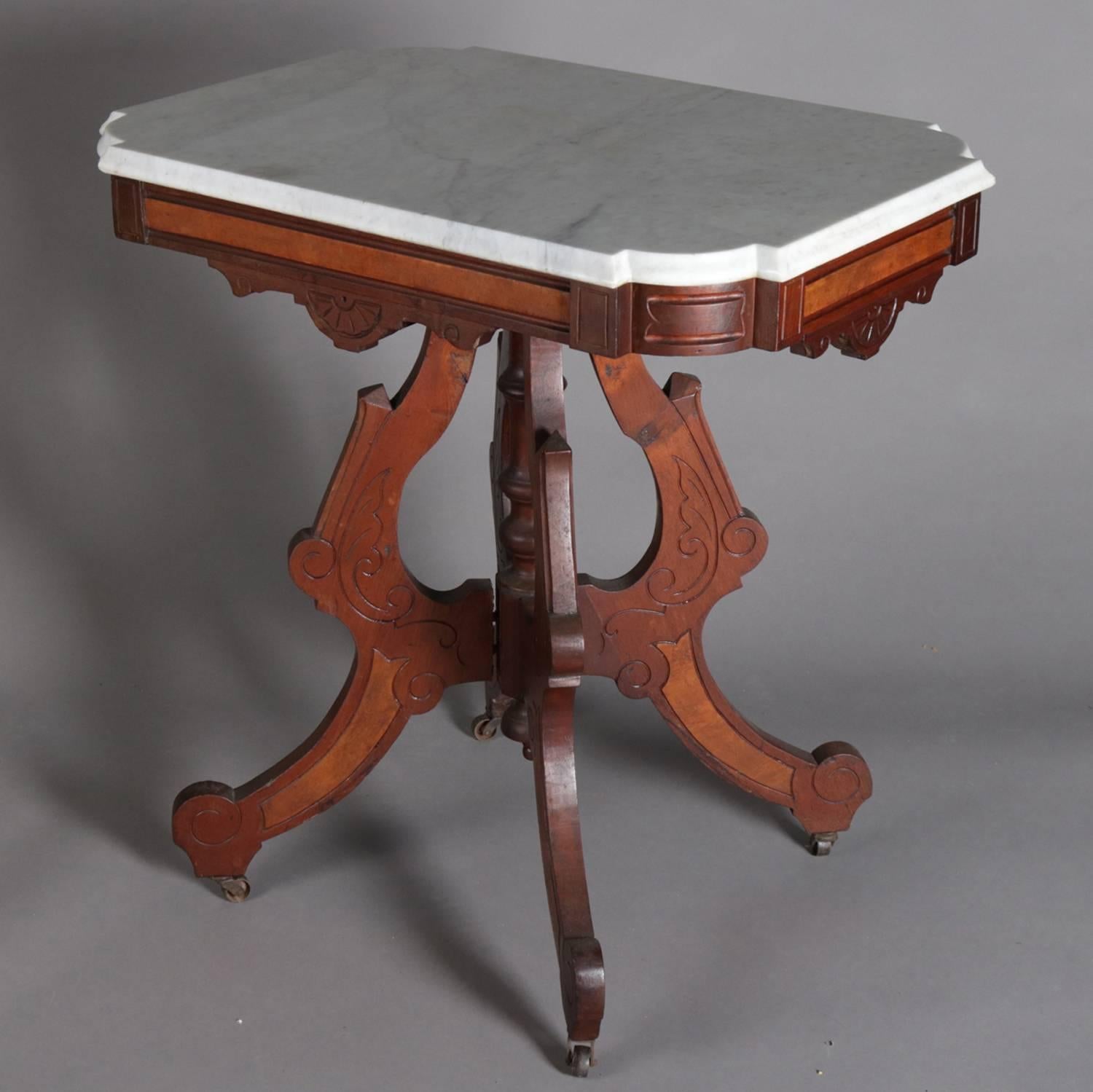 Victorian Eastlake Carved Walnut, Burl and Marble Side Table, 19th Century 3