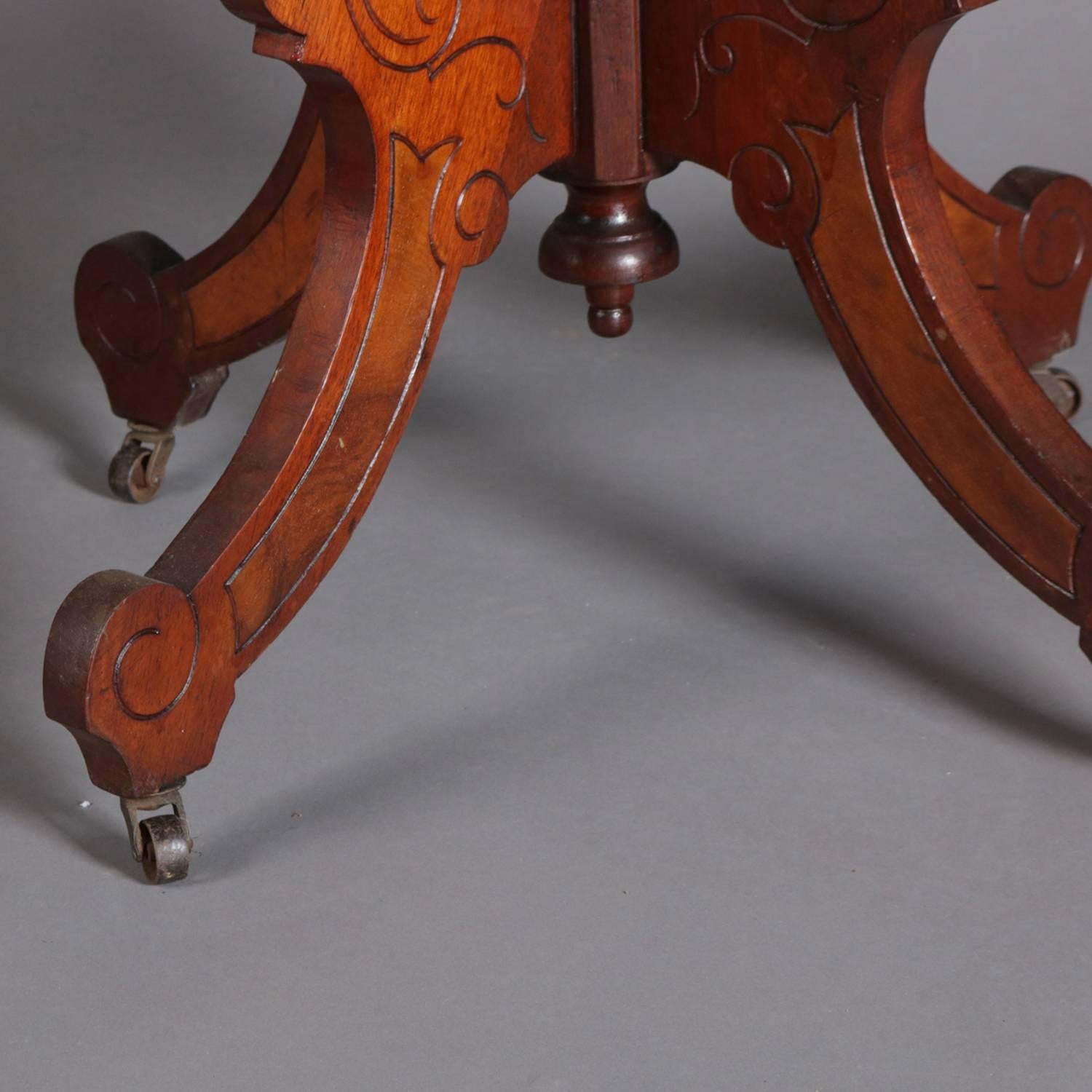 Victorian Eastlake Carved Walnut, Burl and Marble Side Table, 19th Century 4