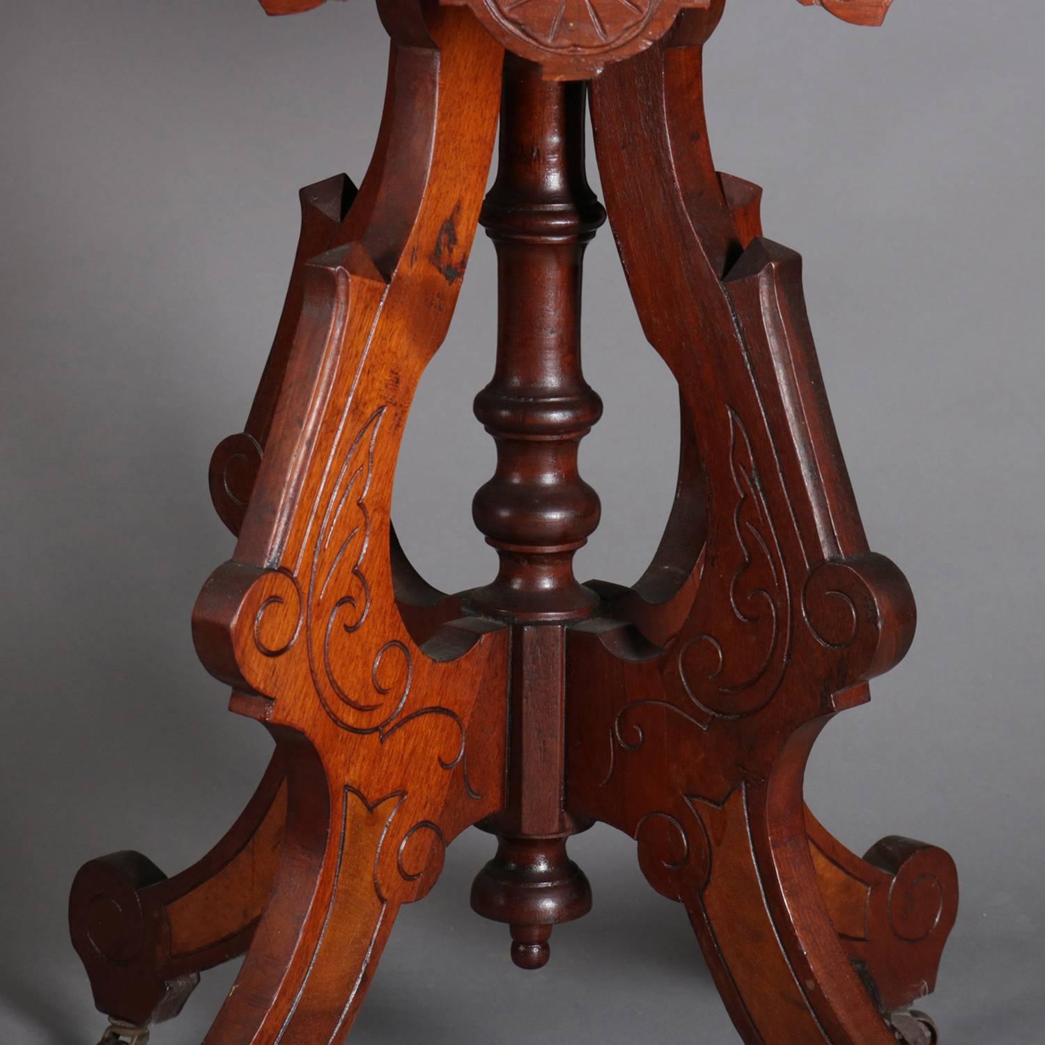 Victorian Eastlake Carved Walnut, Burl and Marble Side Table, 19th Century 5