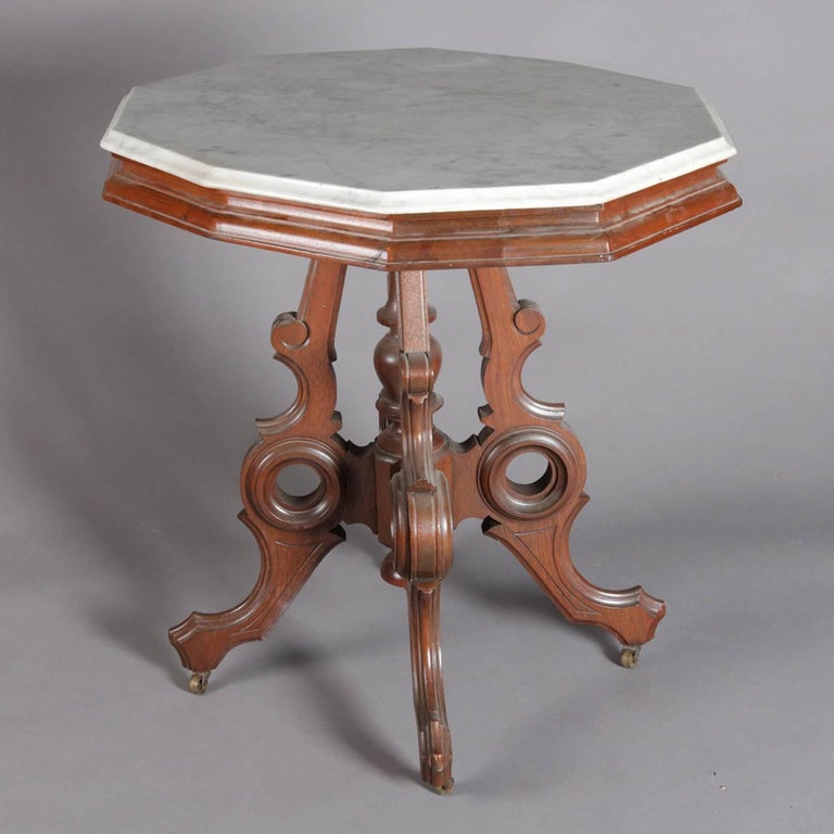 Victorian Eastlake Carved Walnut and Marble Parlor Table ...