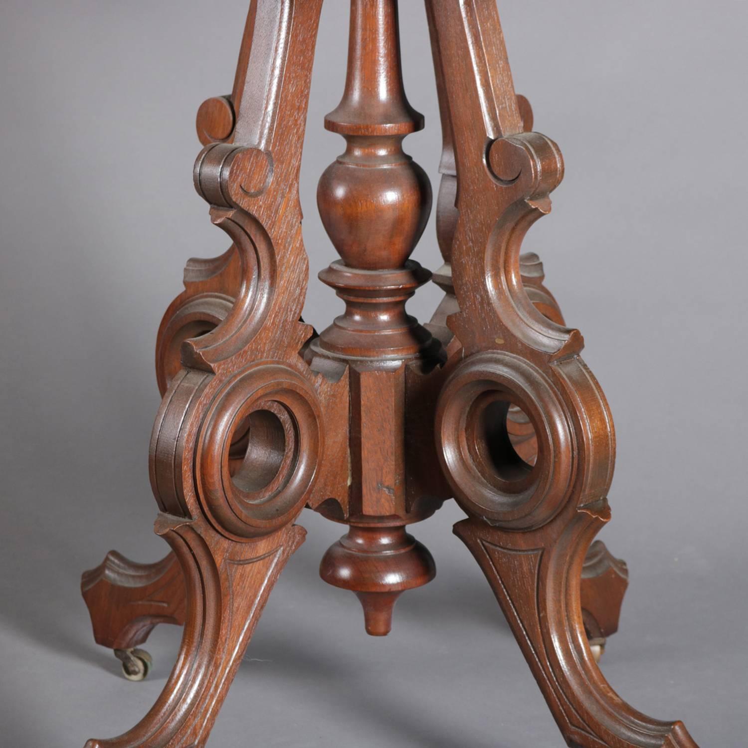 Victorian Eastlake Carved Walnut and Marble Parlor Table, 19th Century 1