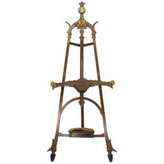 Victorian Eastlake Giltwood Easel with Porcelain Plaque