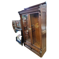 Victorian Eastlake Mahogany 2 Door Over 2 Drawer Bookcase with Original Shelves