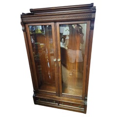 Victorian Eastlake Mahogany 2 Door Over 2 Drawer Bookcase with Original Shelves