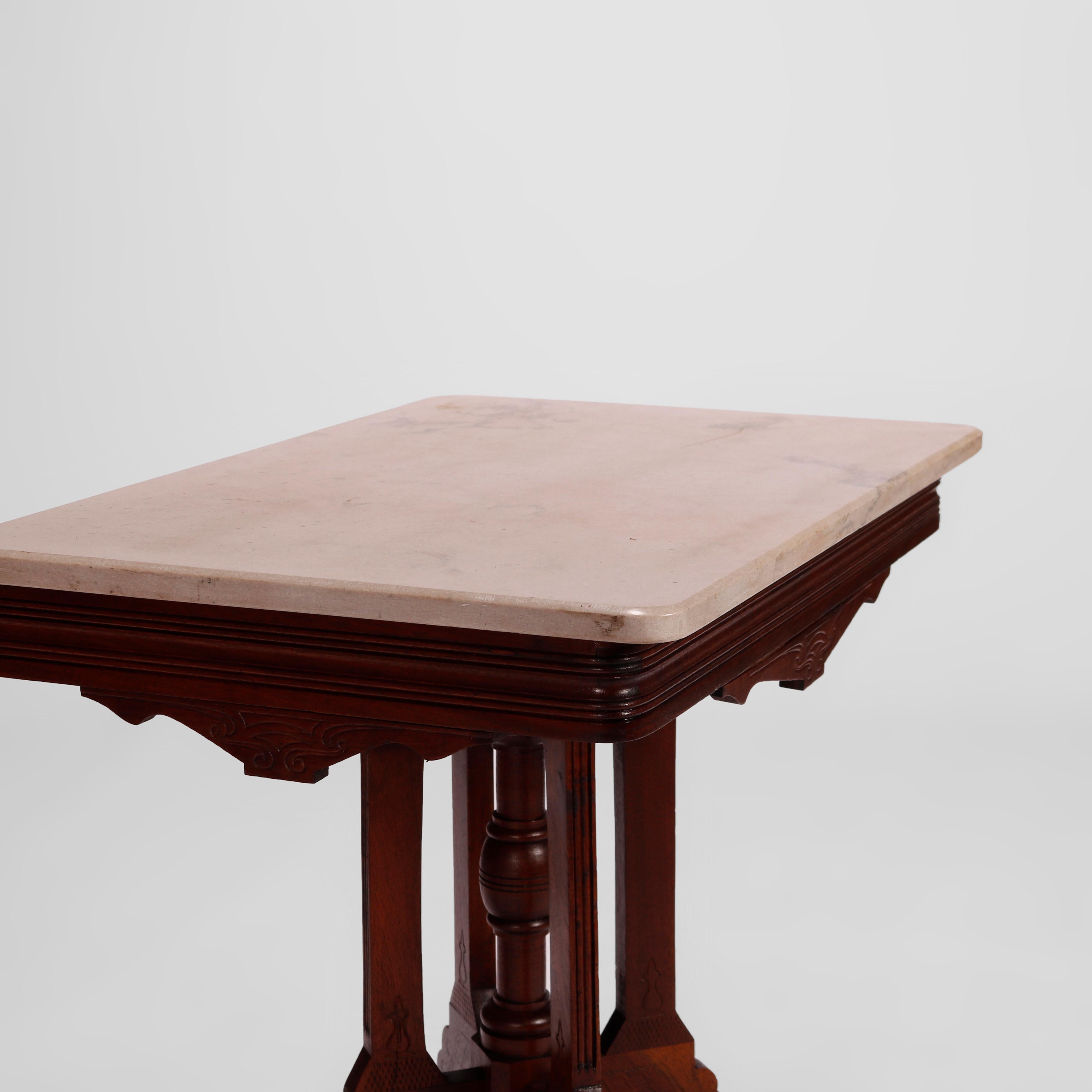 Victorian Eastlake Marble Top Parlor Table, circa 1890 In Good Condition In Big Flats, NY