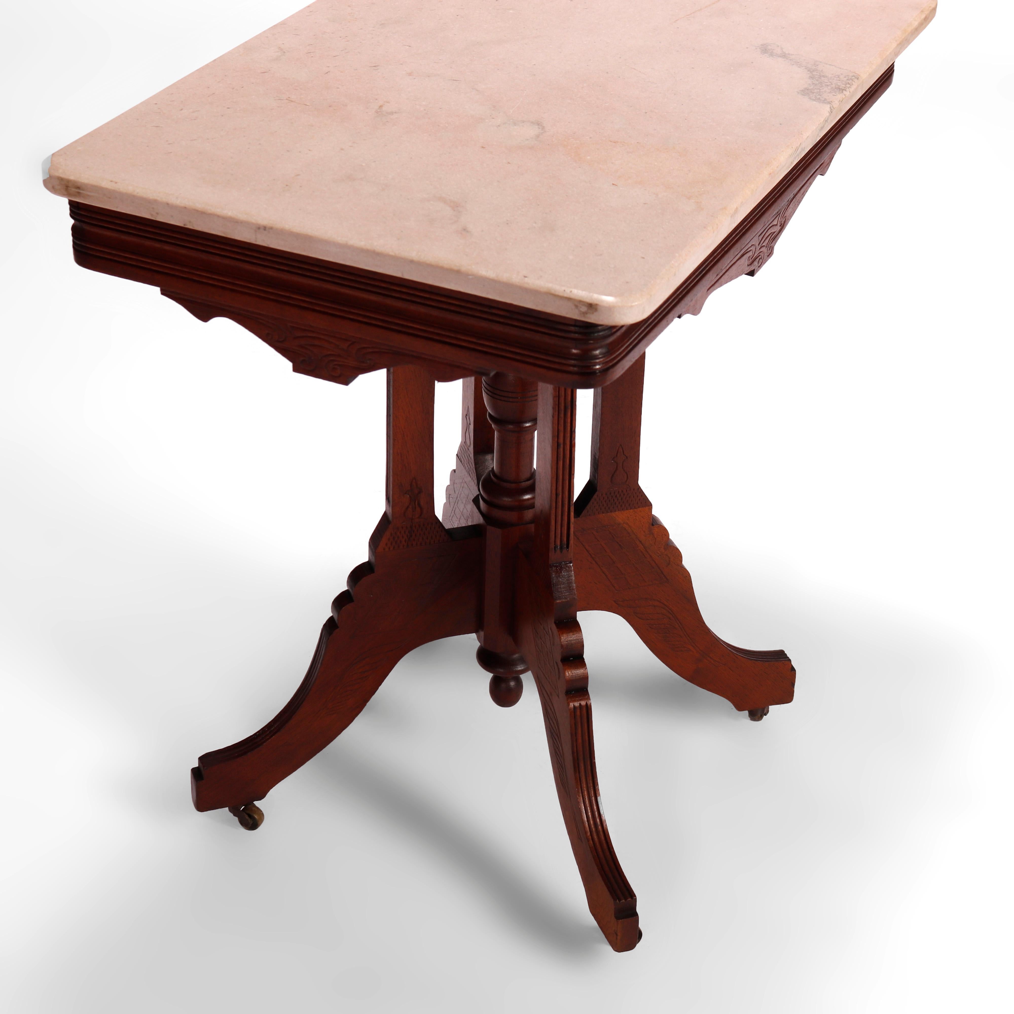 19th Century Victorian Eastlake Marble Top Parlor Table, circa 1890