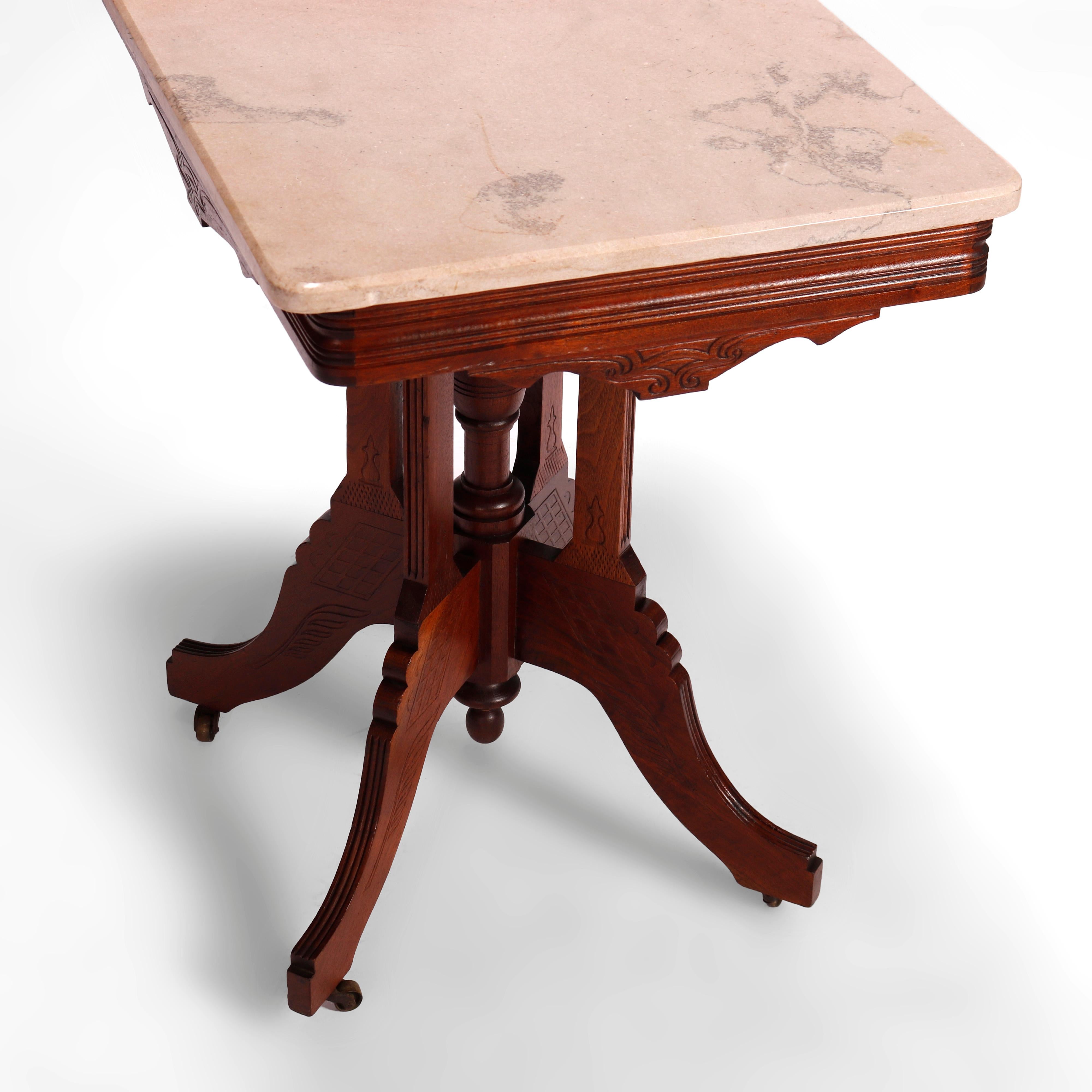 Victorian Eastlake Marble Top Parlor Table, circa 1890 1