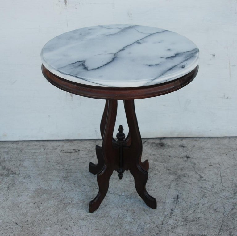 Victorian Eastlake MarbleTop Pedestal Side Table For Sale at 1stDibs