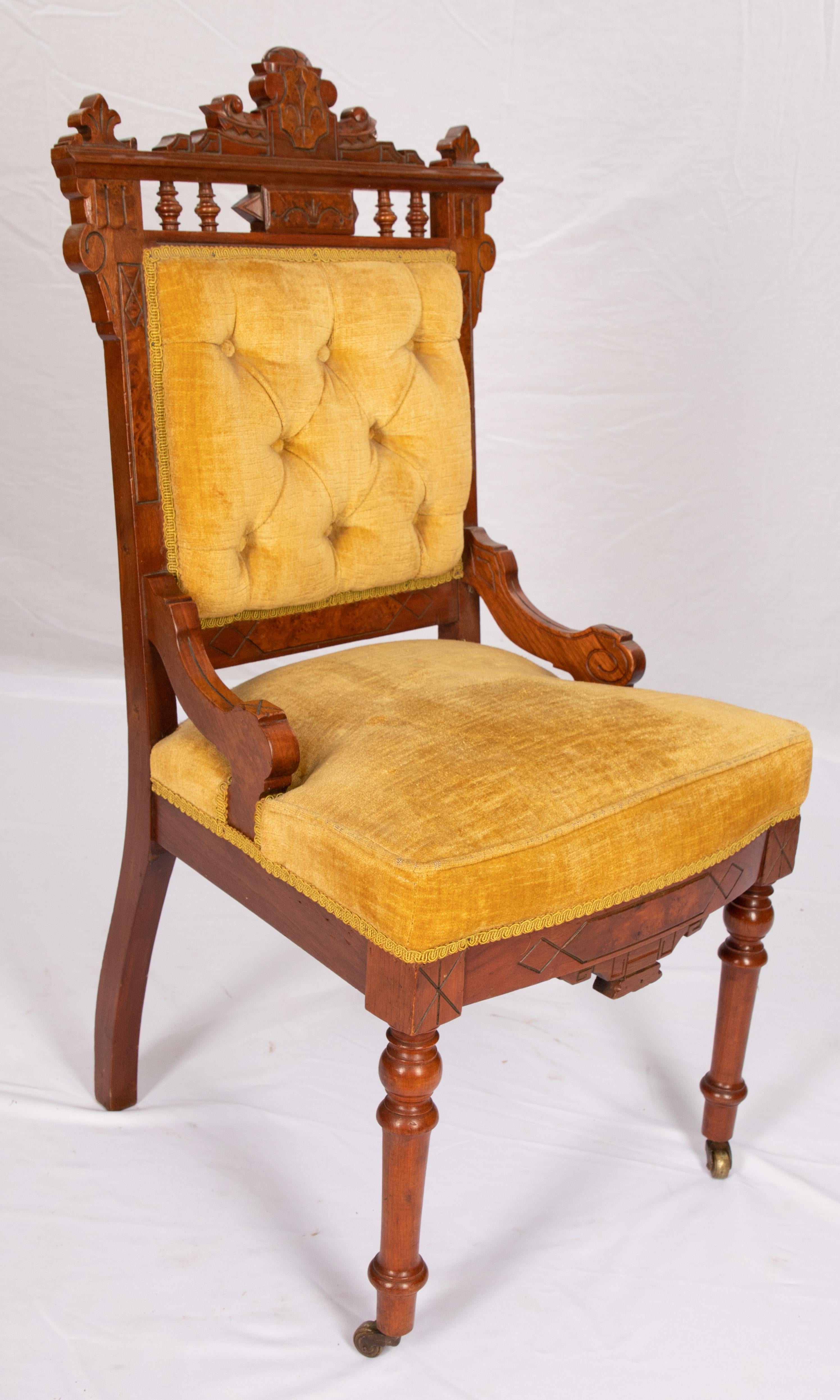 Woodwork Victorian Eastlake Parlor Chair For Sale