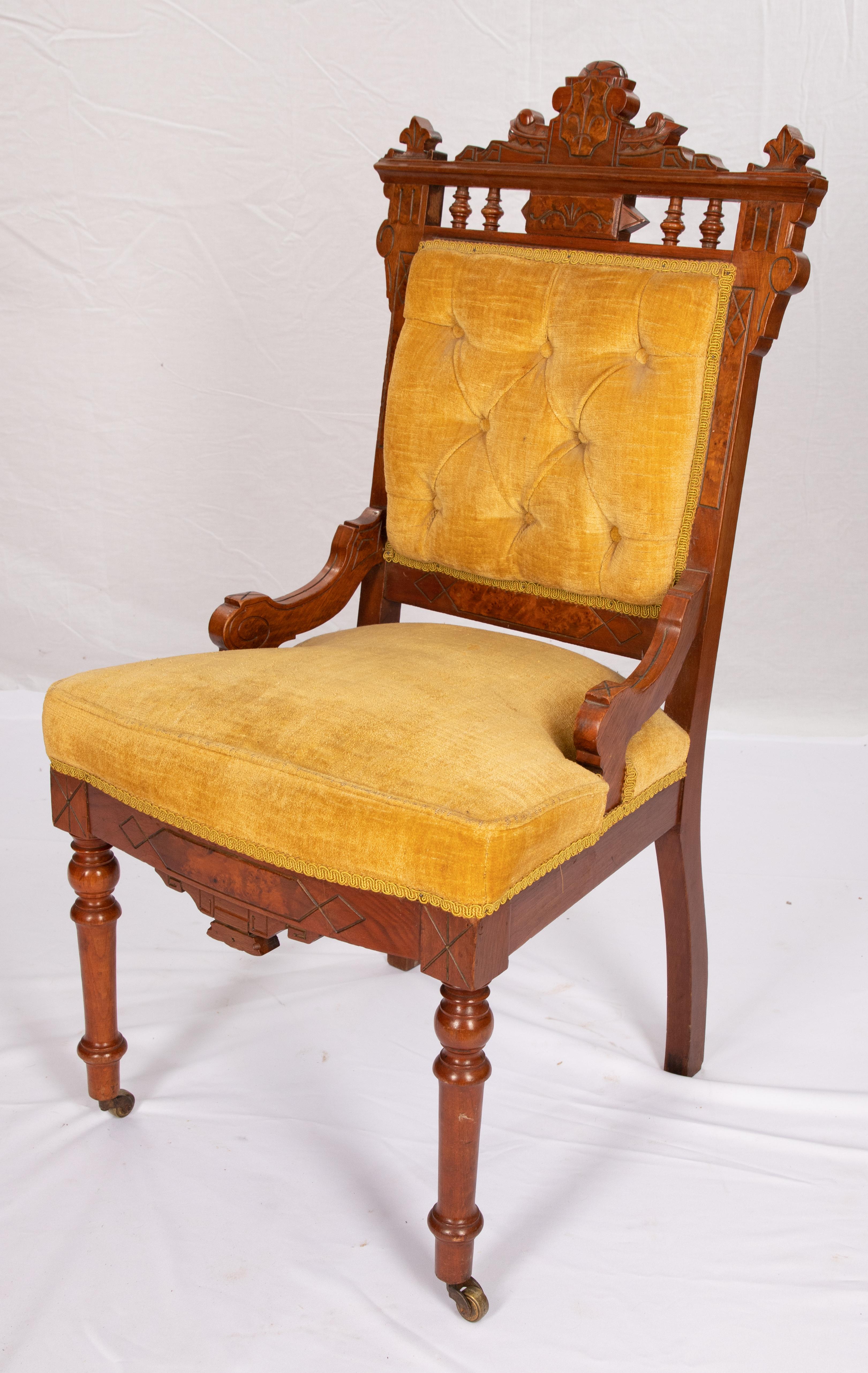 Victorian Eastlake Parlor Chair In Fair Condition For Sale In Cookeville, TN
