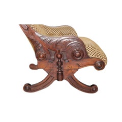 Victorian Eastlake Reclining Chair, Carved Wood & Upholstered