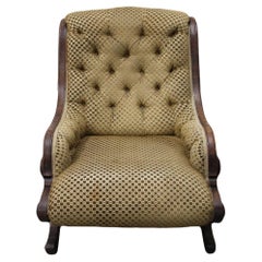 Victorian Eastlake Reclining Chair, Carved Wood & Upholstered