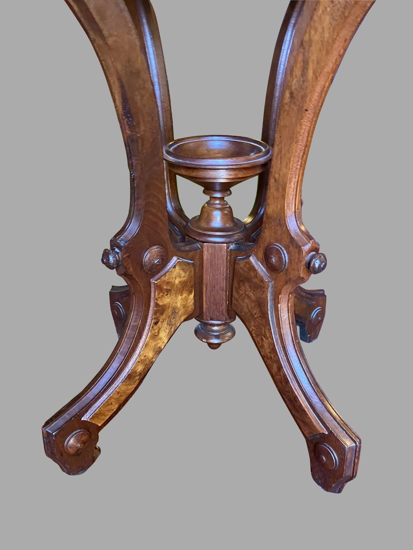 Late 19th Century Victorian Eastlake Style Marble Topped Walnut and Burl Walnut Side Table For Sale