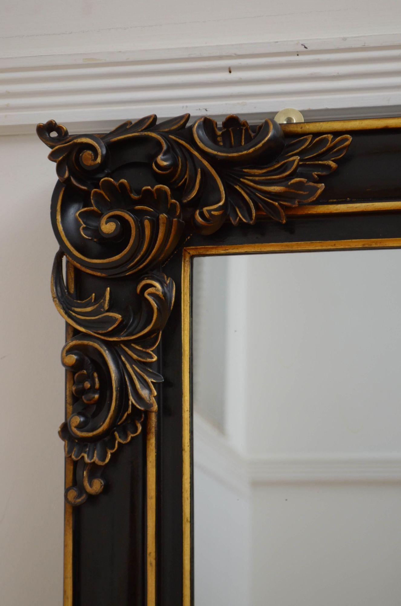 19th Century Victorian Ebonised and Gilded Wall Mirror H88cm For Sale