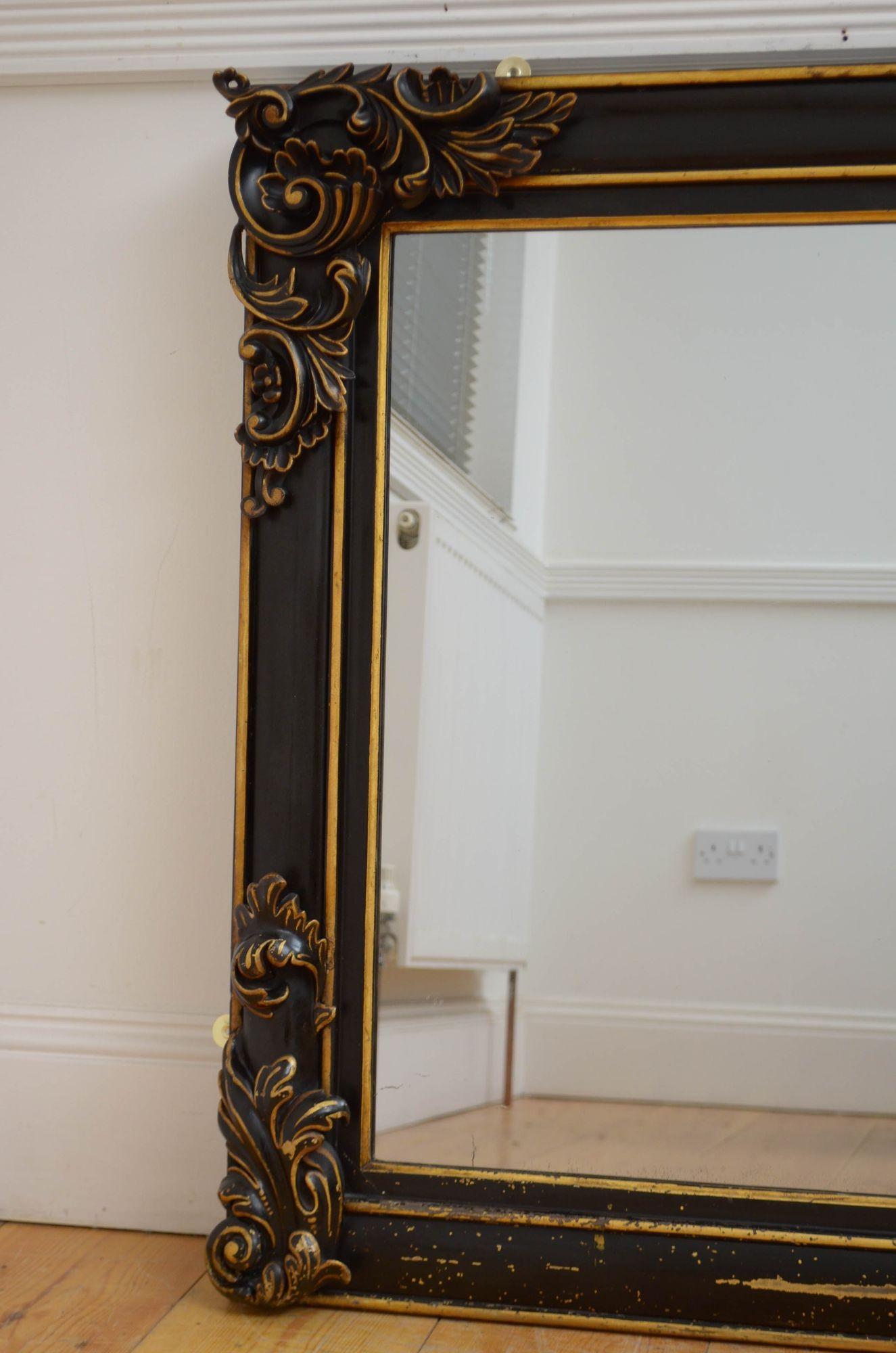 Pine Victorian Ebonised and Gilded Wall Mirror H88cm For Sale