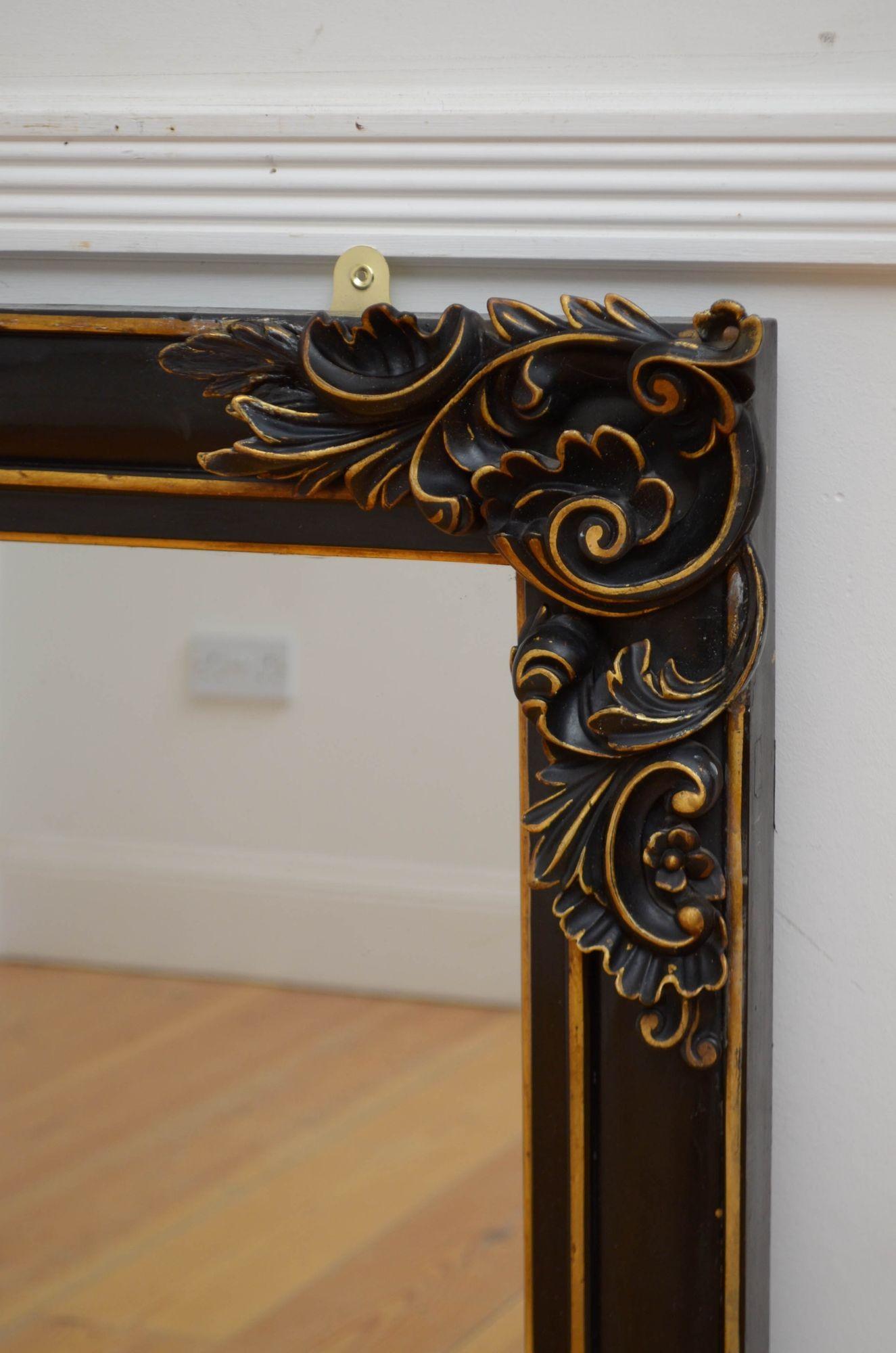 Victorian Ebonised and Gilded Wall Mirror H88cm For Sale 1