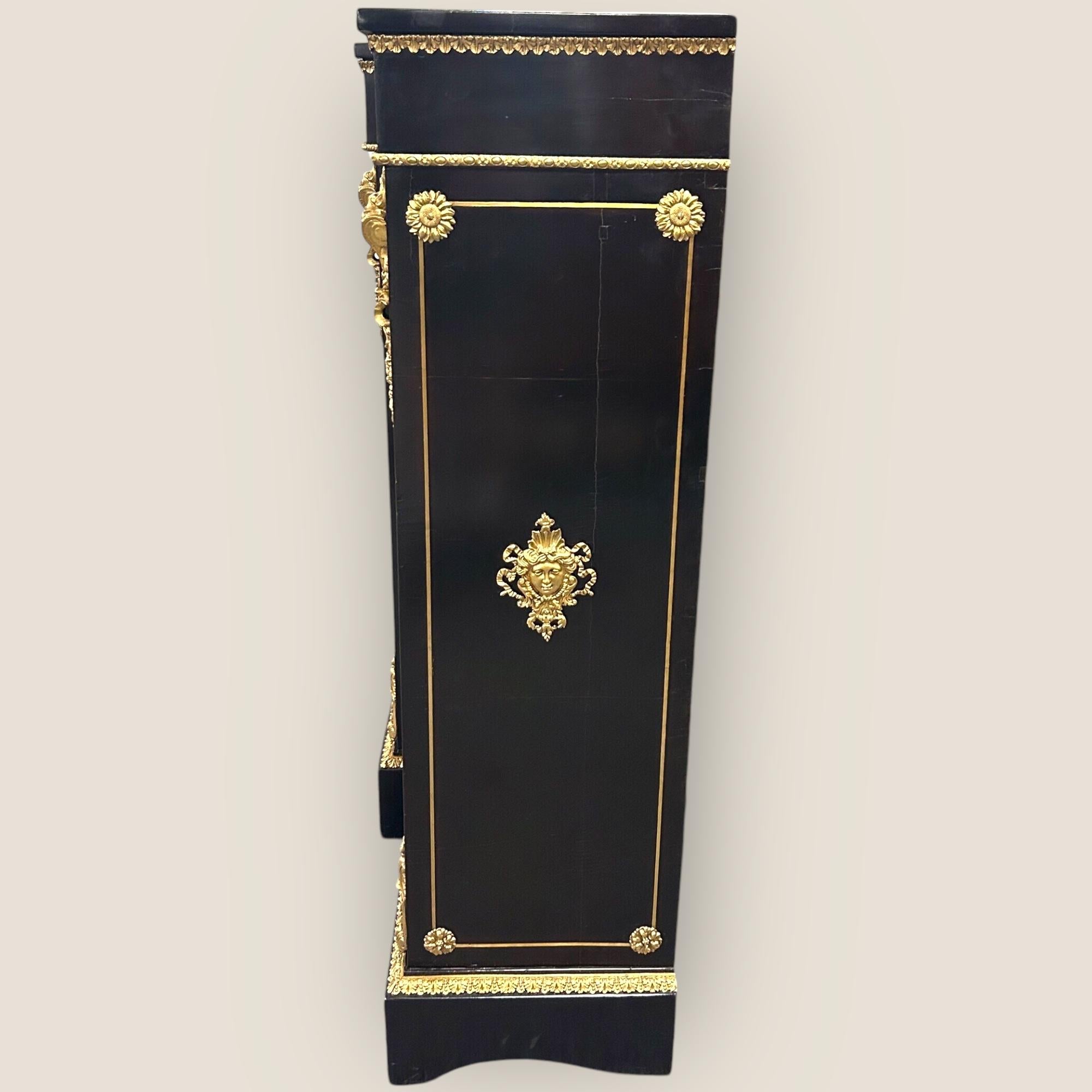 Ebonized Victorian Ebonised & Boulle Breakfront Credenza For Sale