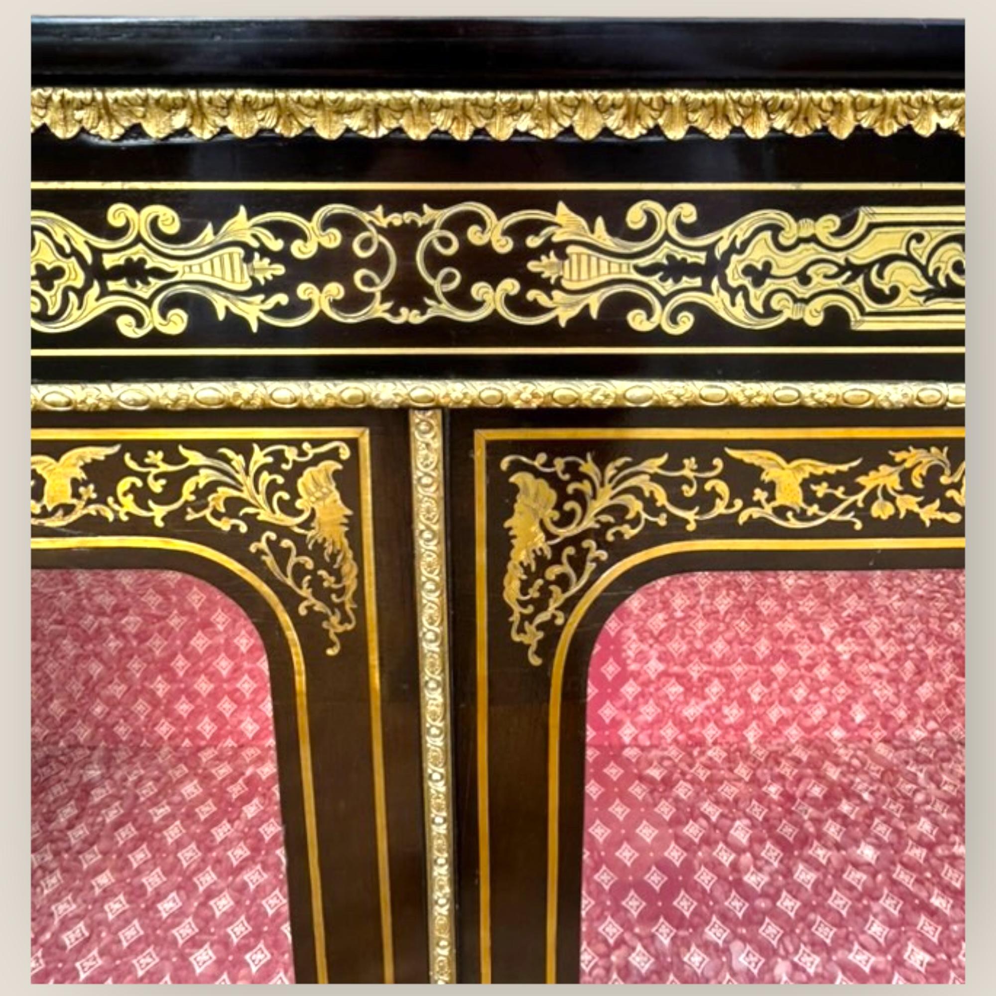 Victorian Ebonised & Boulle Breakfront Credenza In Good Condition For Sale In King's Lynn, GB