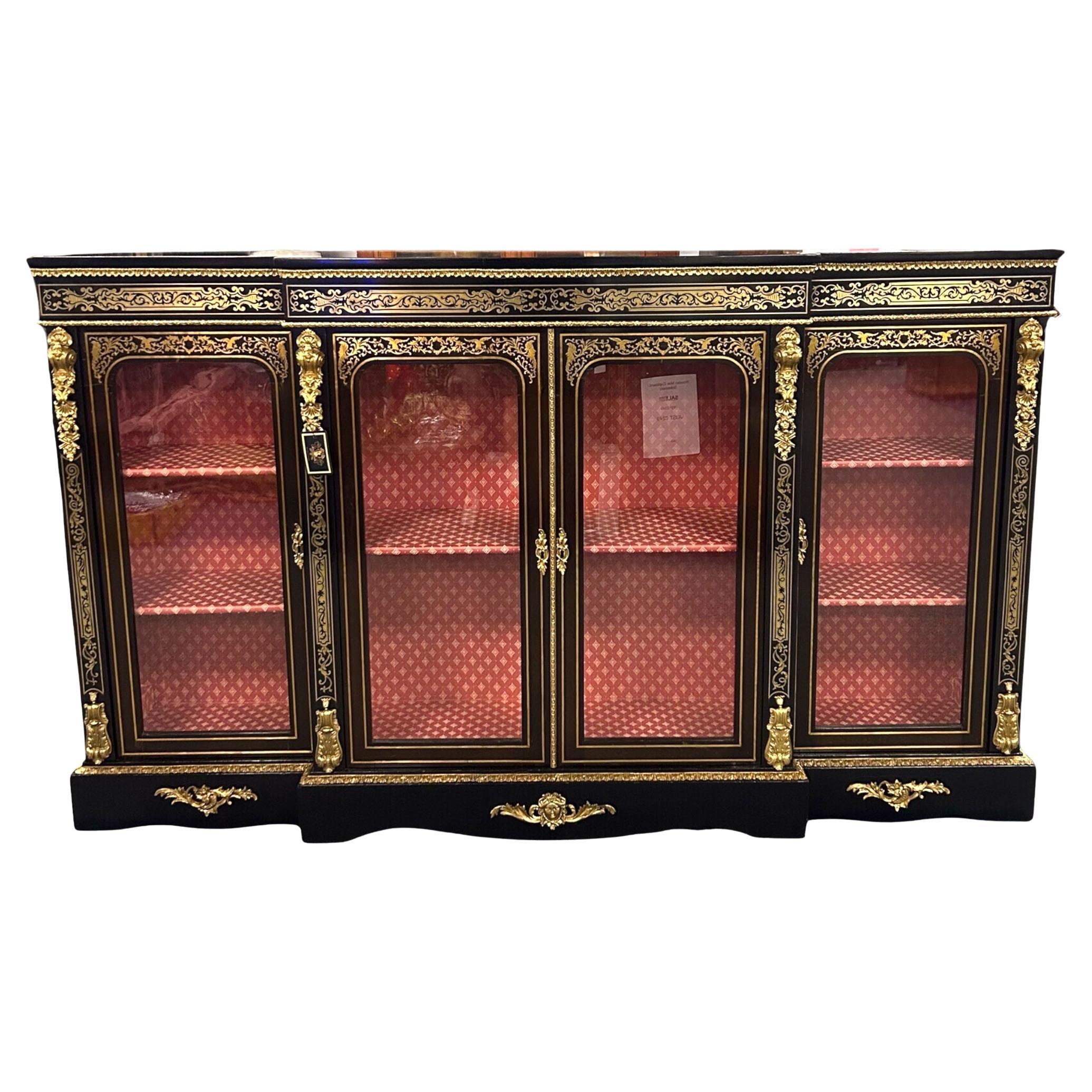 Victorian Ebonised & Boulle Breakfront Credenza