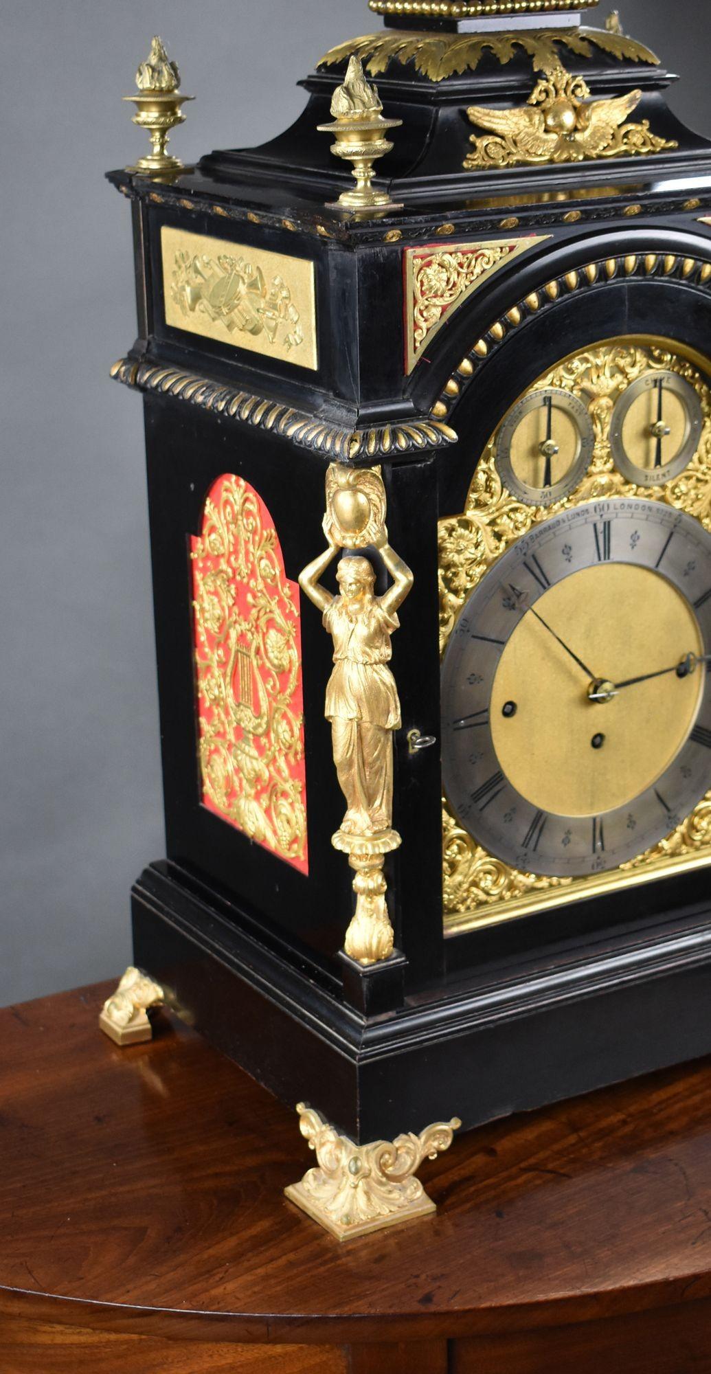 Victorian Ebonized Bracket Clock by Barraud & Lunds For Sale 3