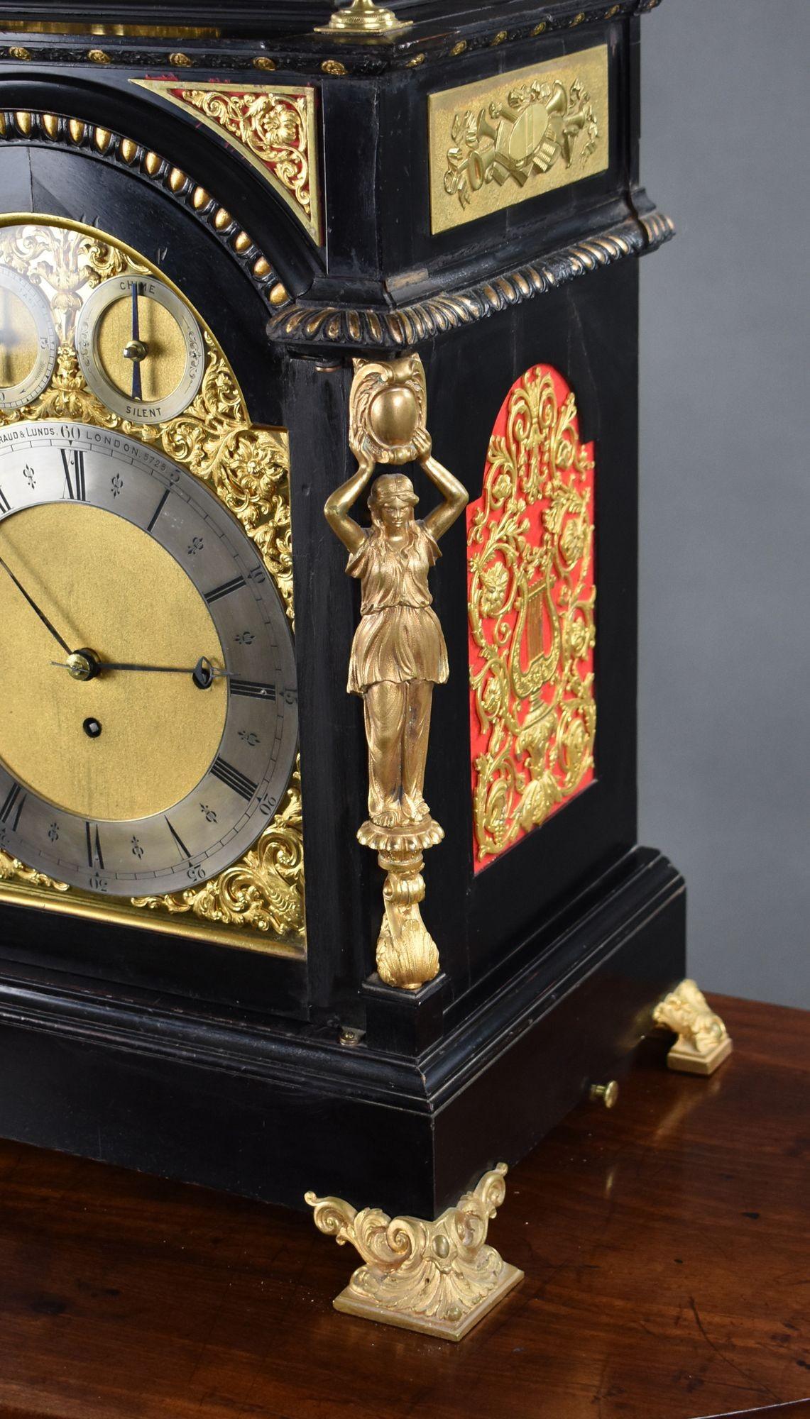 Victorian Ebonized Bracket Clock by Barraud & Lunds For Sale 4