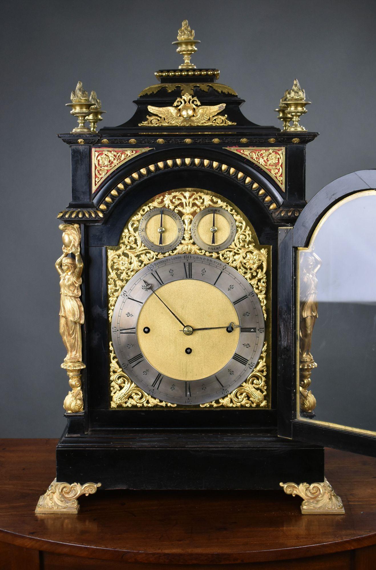 Victorian Ebonized Bracket Clock by Barraud & Lunds For Sale 5