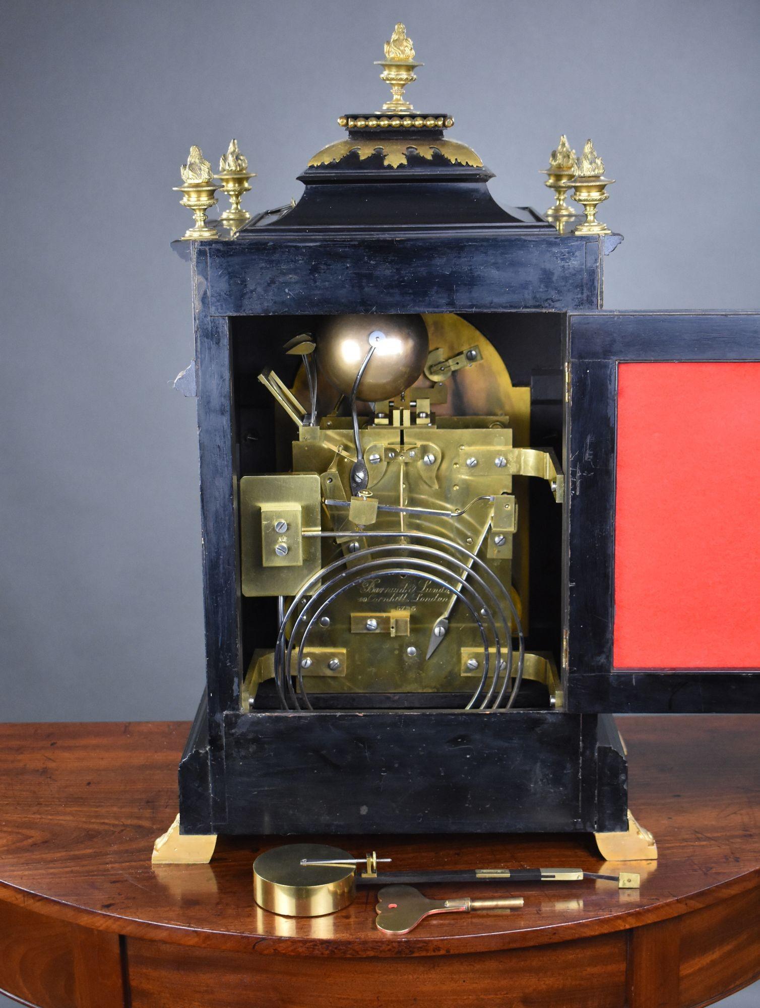 Victorian Ebonized Bracket Clock by Barraud & Lunds In Good Condition For Sale In Chelmsford, Essex