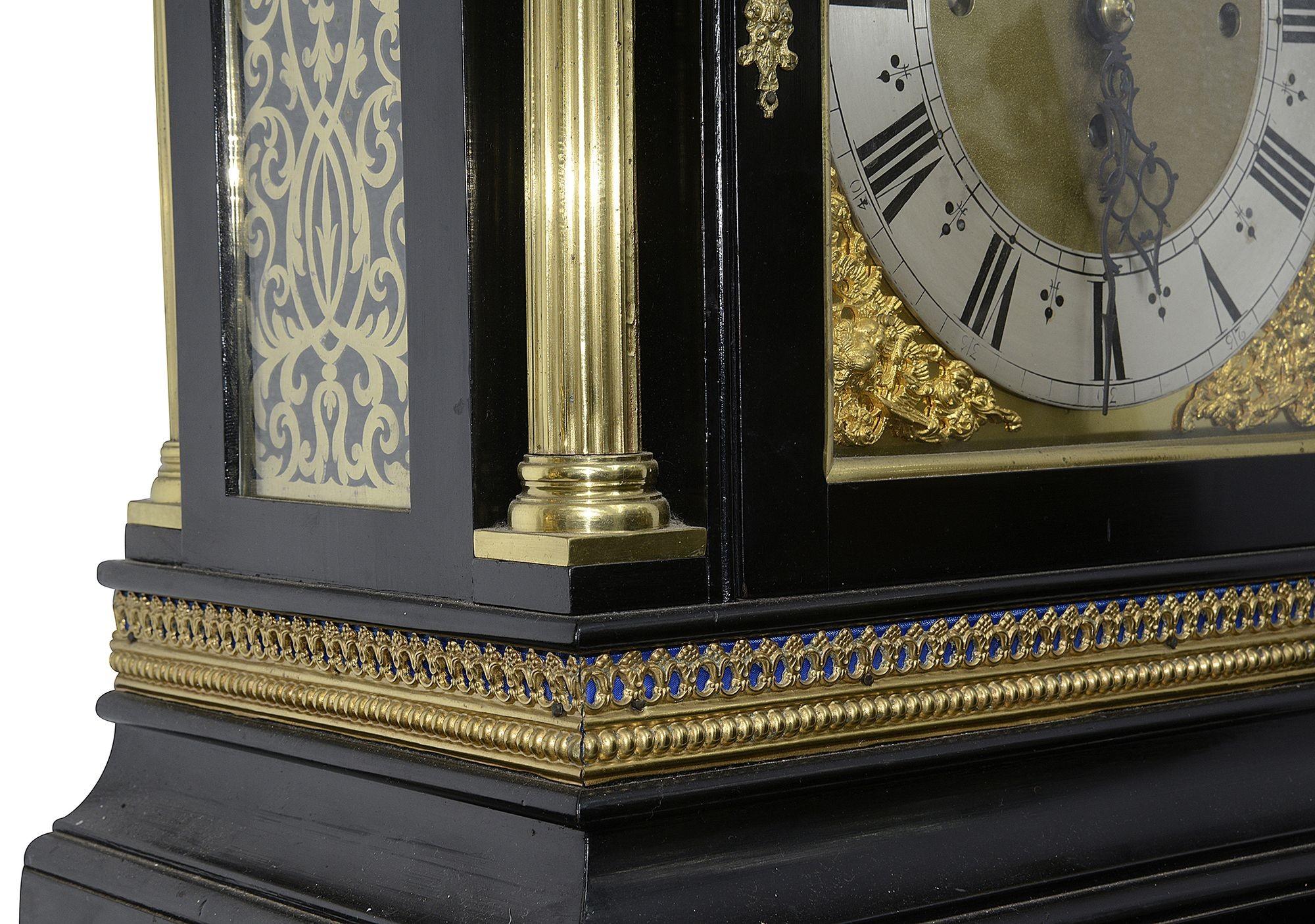 Ebonized Victorian ebonised chimming mantle clock For Sale
