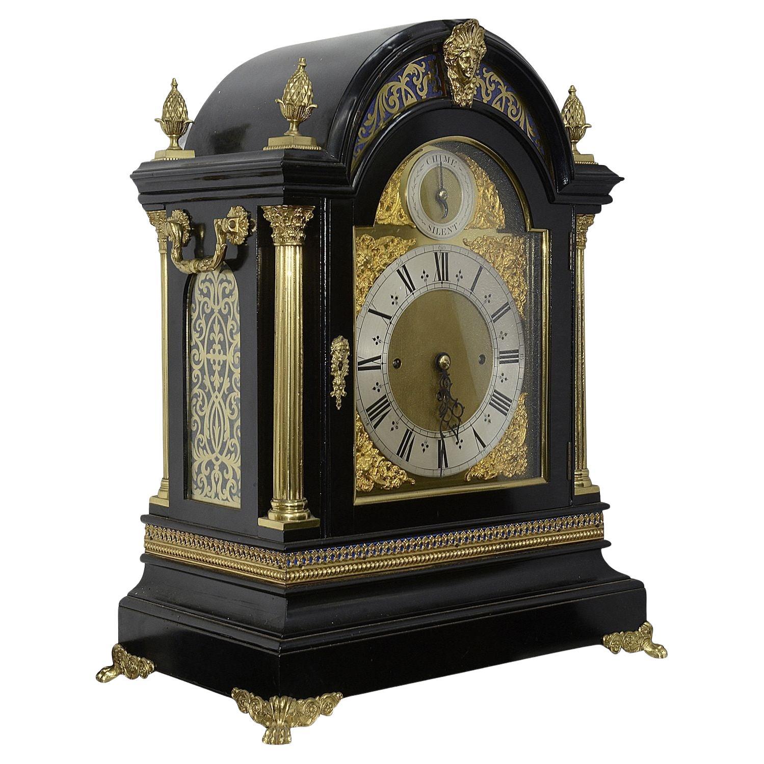 Victorian ebonised chimming mantle clock