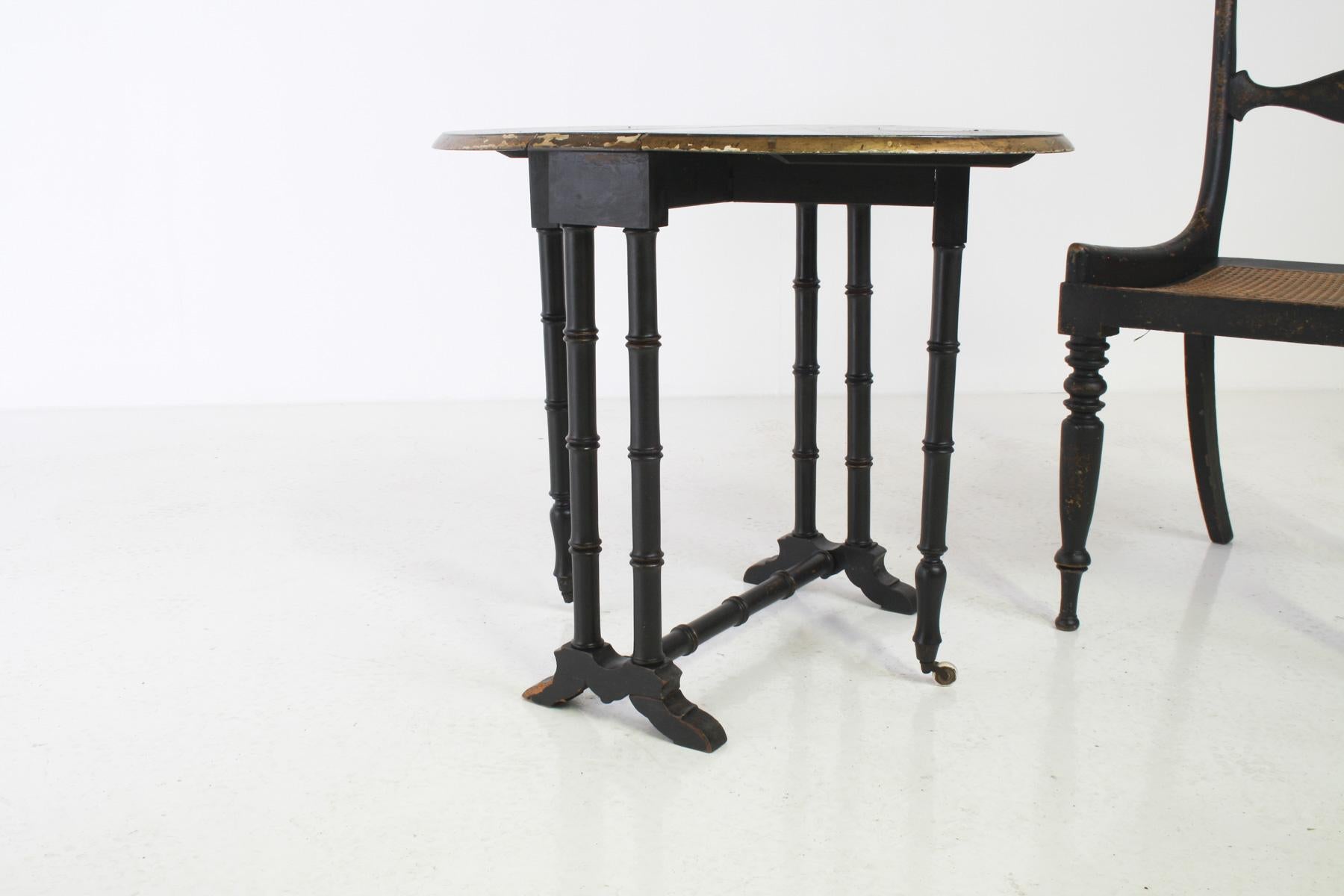 Victorian Ebonised Faux Bamboo Gate Leg Occasional Side Table For Sale 11