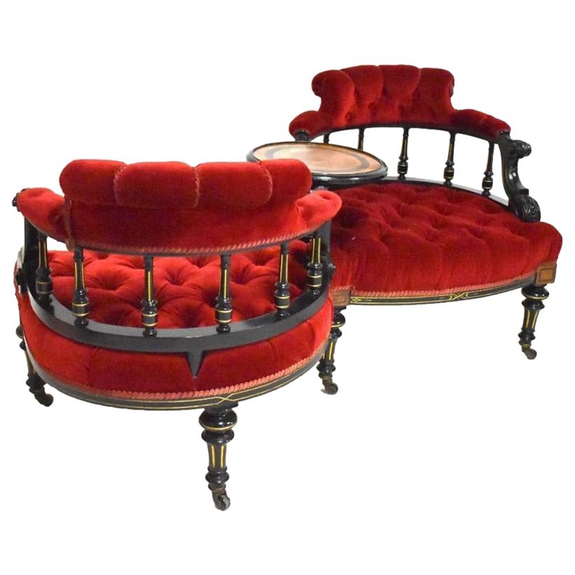 Victorian Ebonised Love/Conversation Seat For Sale