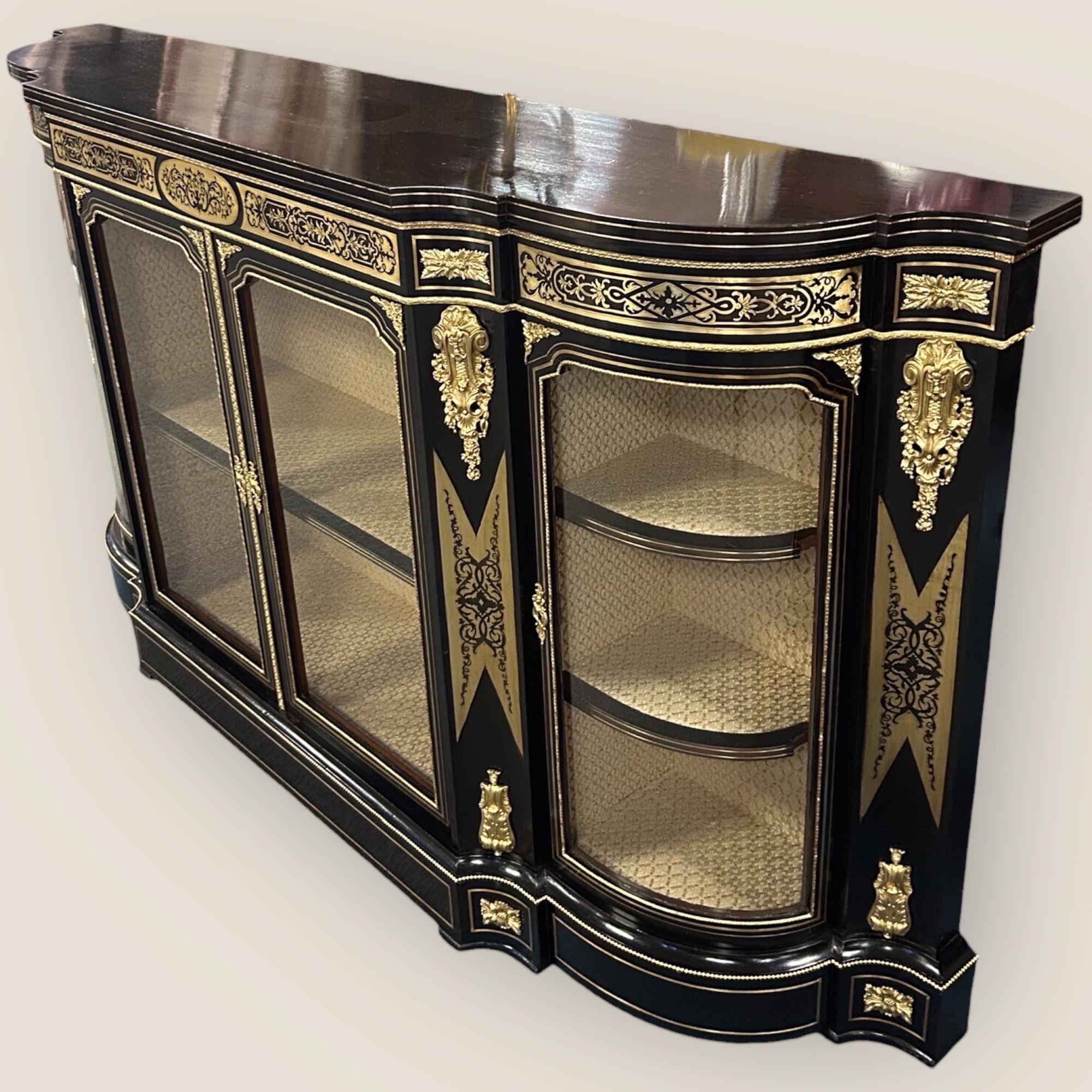 Ebonized Victorian Ebonised Serpentine Boulle Credenza For Sale