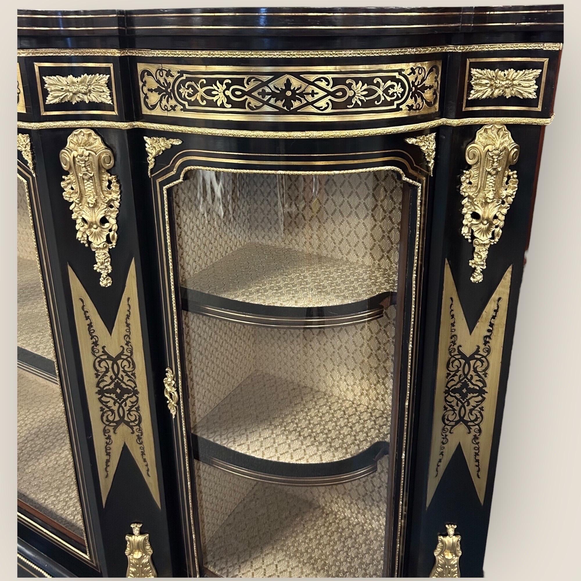 19th Century Victorian Ebonised Serpentine Boulle Credenza For Sale