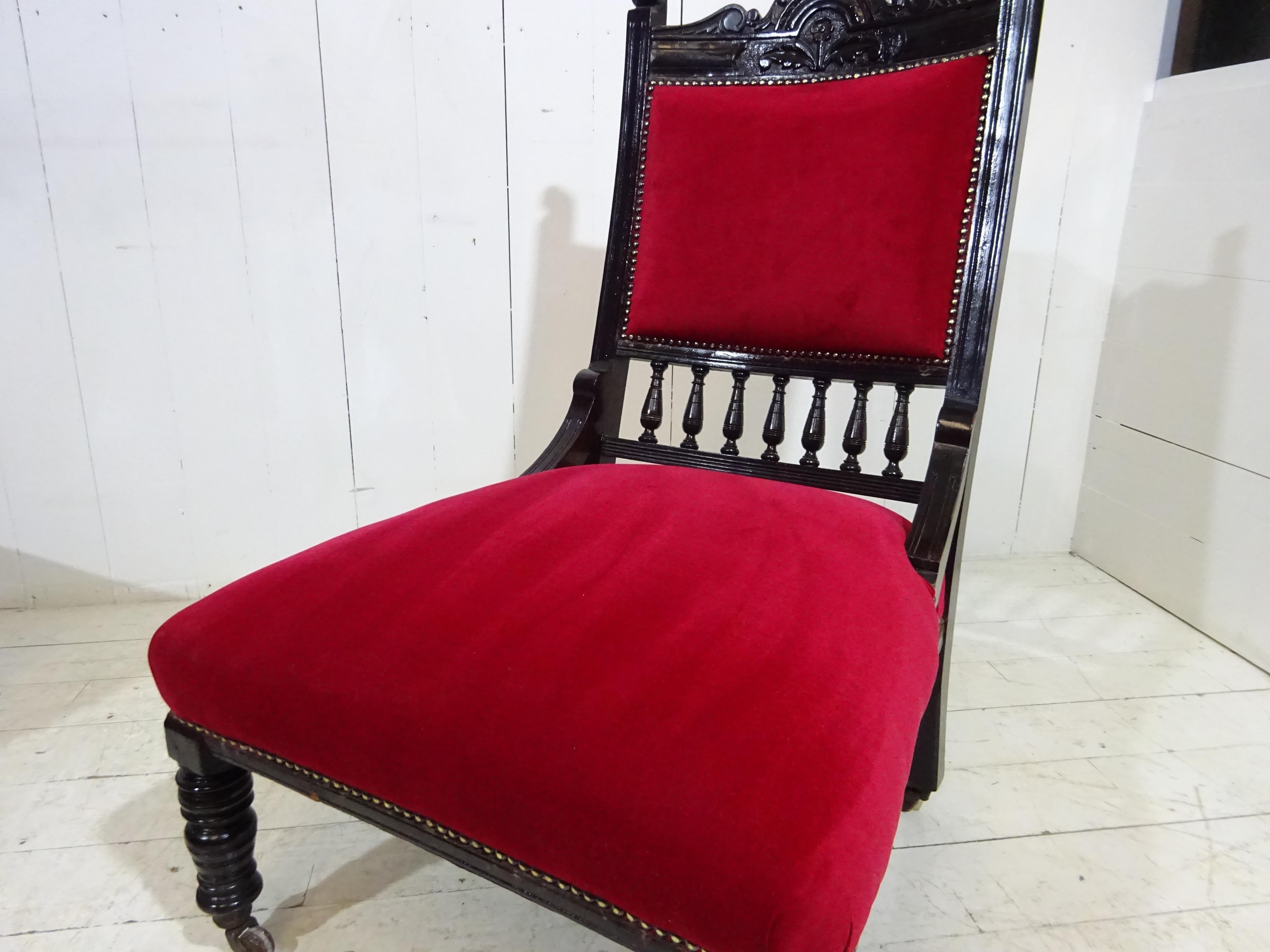 British Victorian Ebonised Side Chair with Velvet Seat For Sale