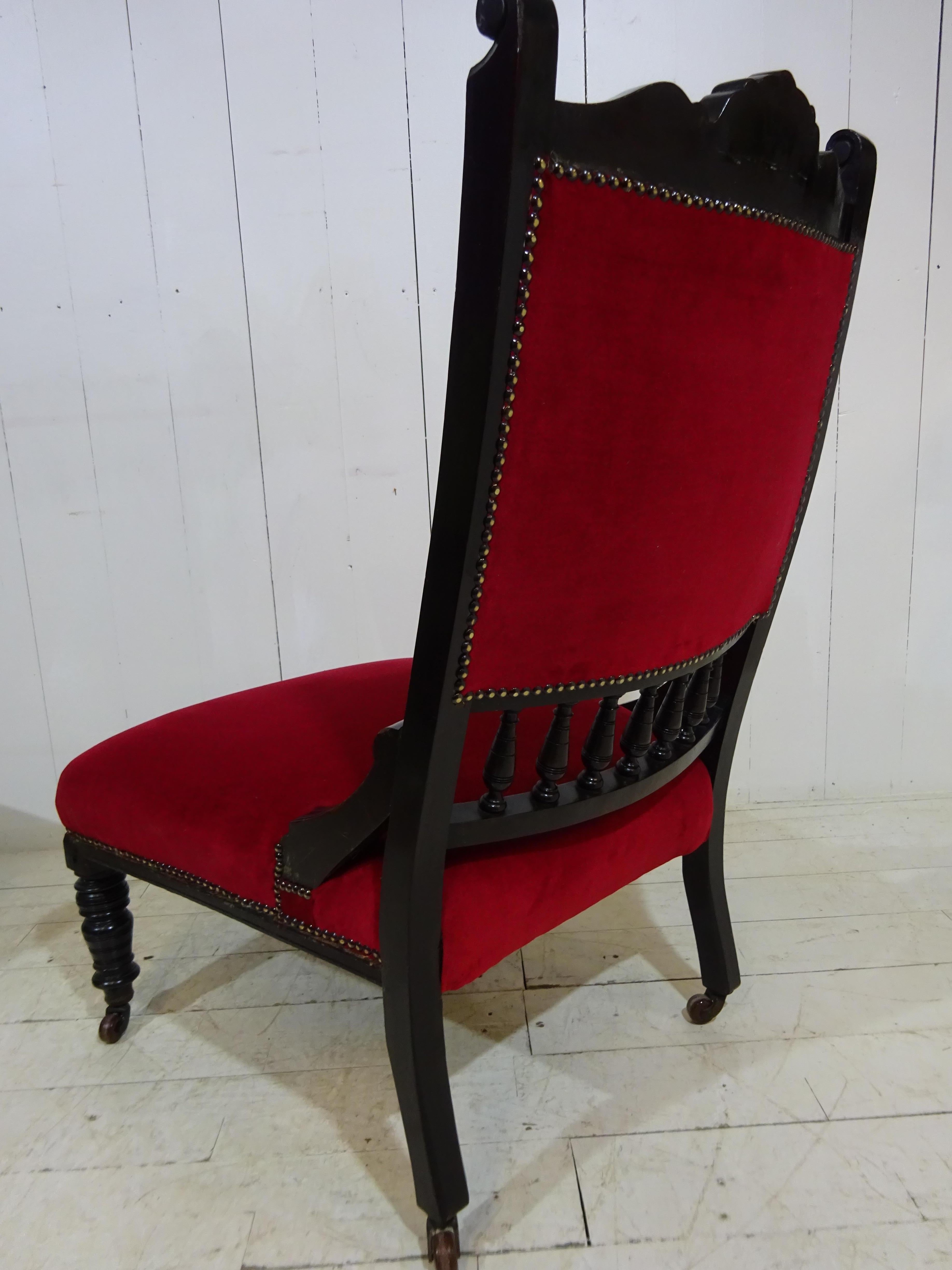 Victorian Ebonised Side Chair with Velvet Seat In Good Condition For Sale In Tarleton, GB