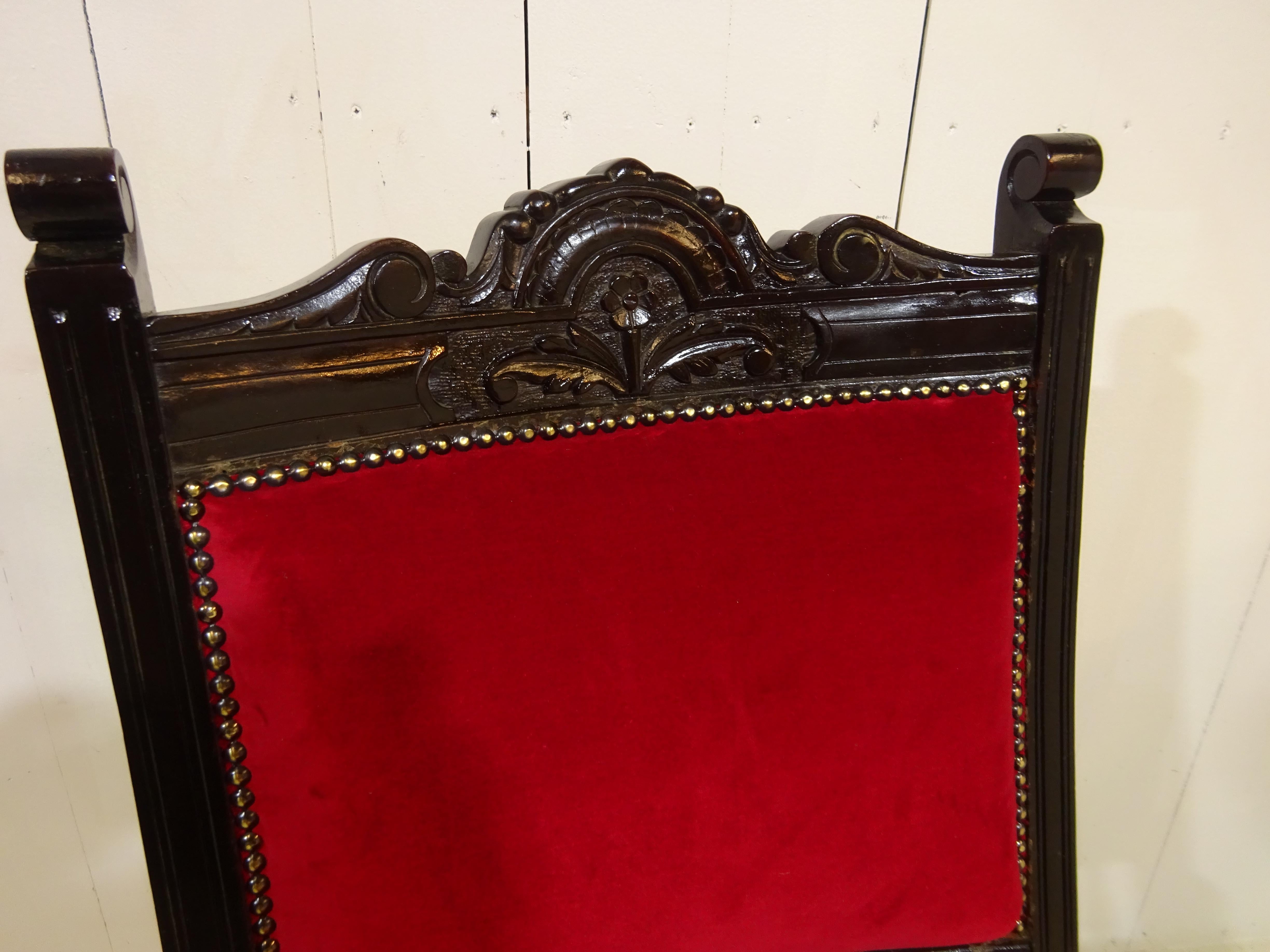 Victorian Ebonised Side Chair with Velvet Seat For Sale 3