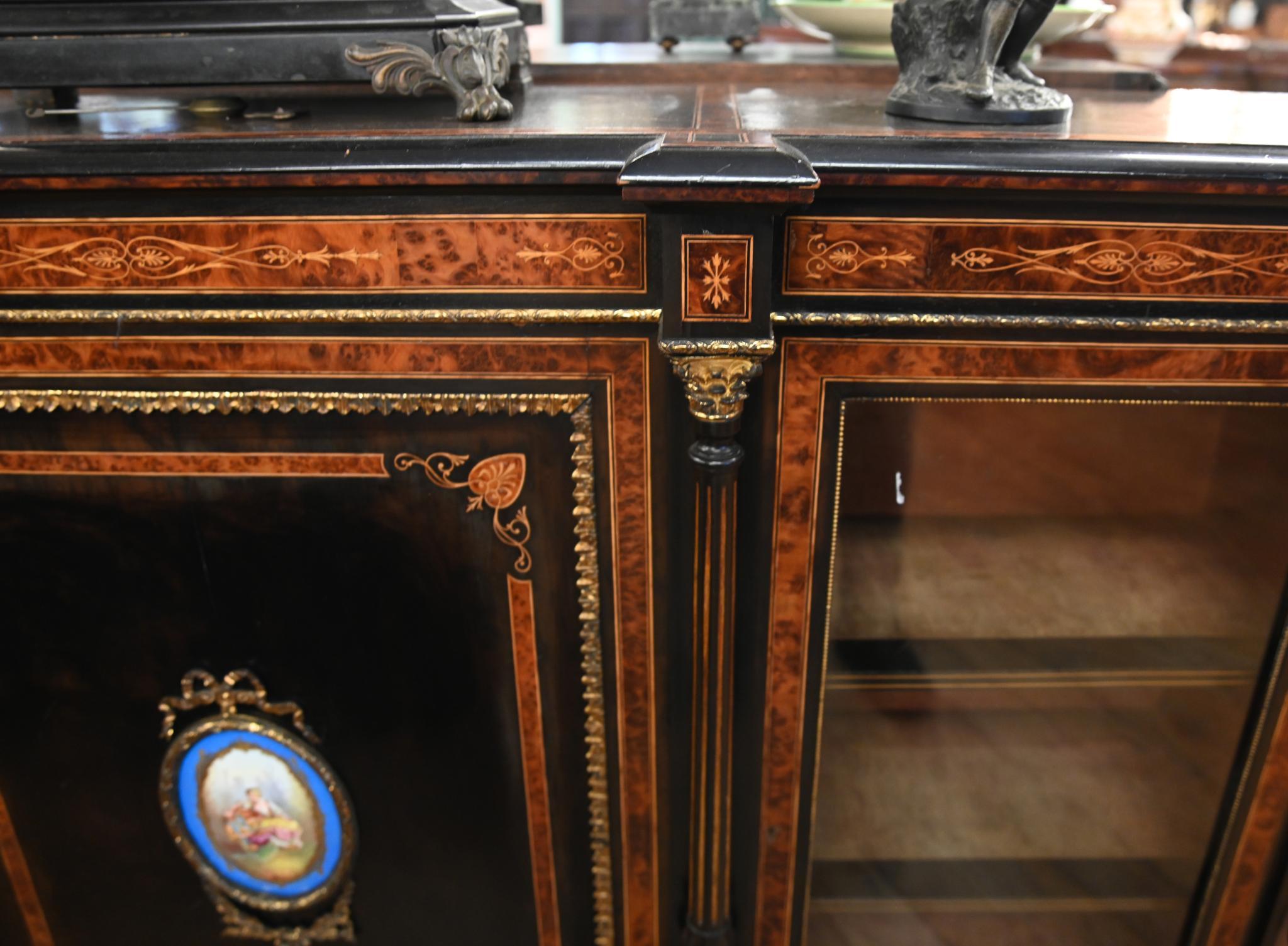 Victorian Ebonised Sideboard Amboyna Server Credenza 1880 For Sale 6