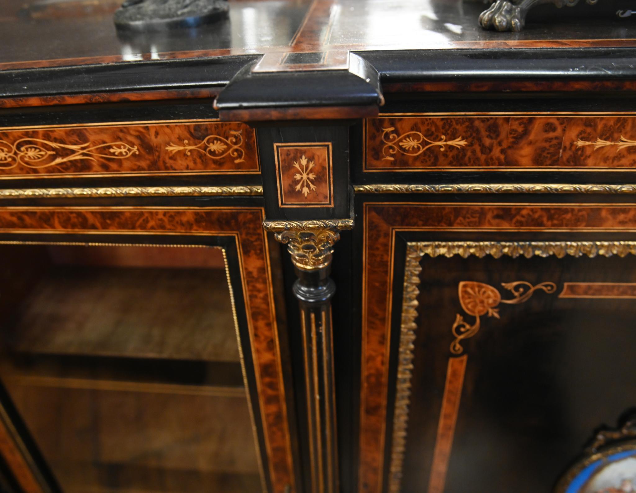 Victorian Ebonised Sideboard Amboyna Server Credenza 1880 In Good Condition For Sale In Potters Bar, GB