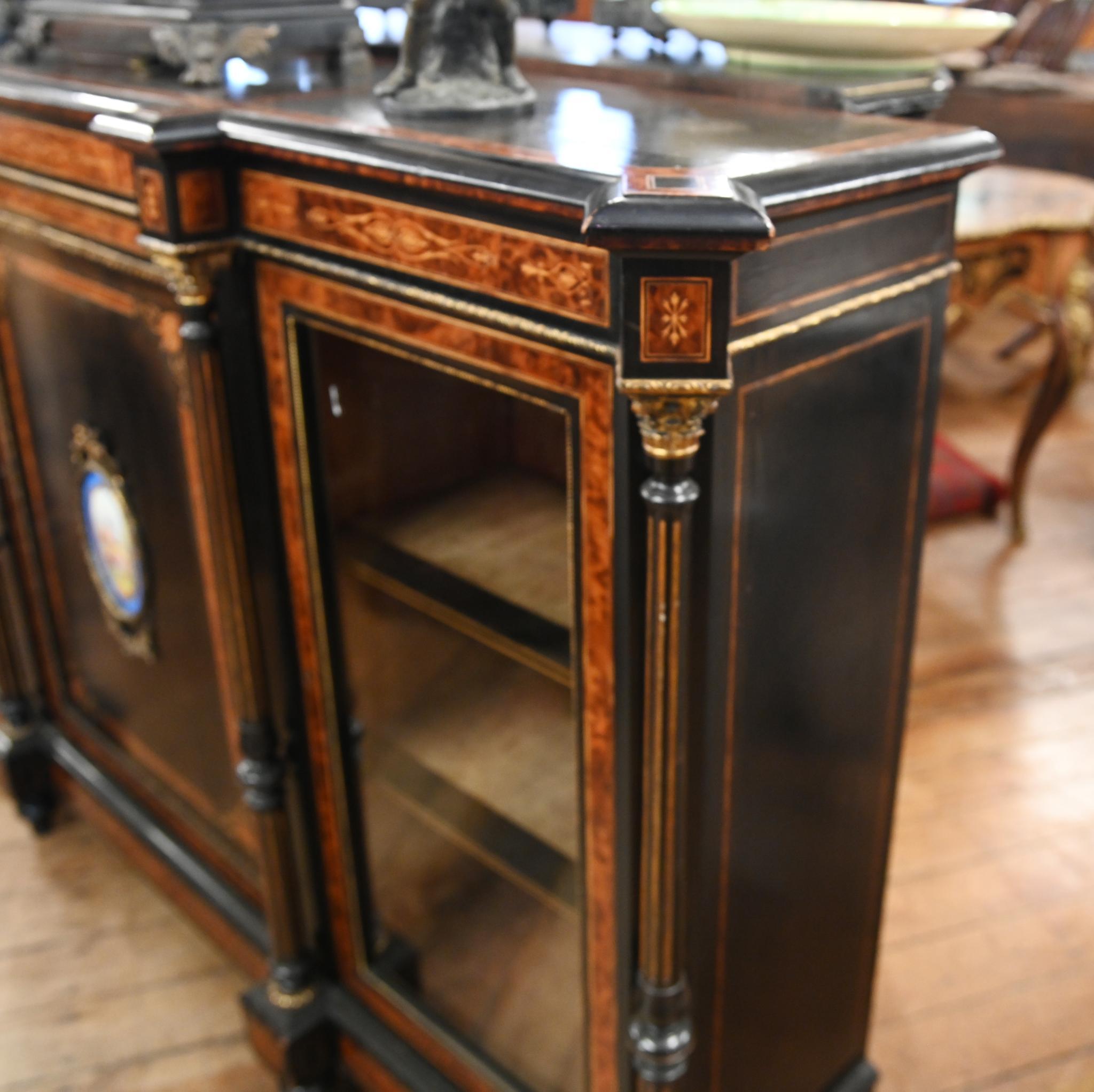 Wood Victorian Ebonised Sideboard Amboyna Server Credenza 1880 For Sale