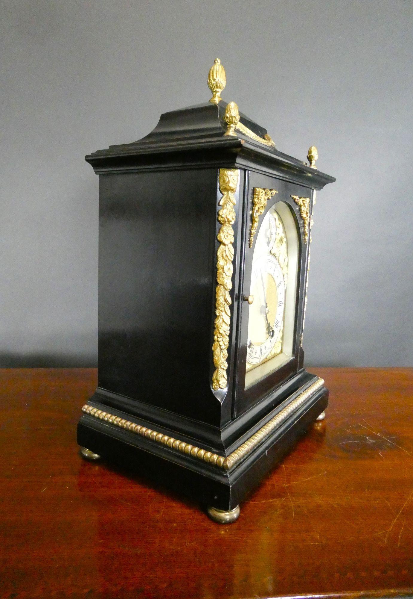 German Victorian Ebonised Ting-Tang Mantel Clock For Sale