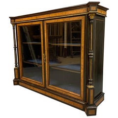 Victorian Ebonized and Burr Walnut 2 Door Cabinet with Brass Mounts