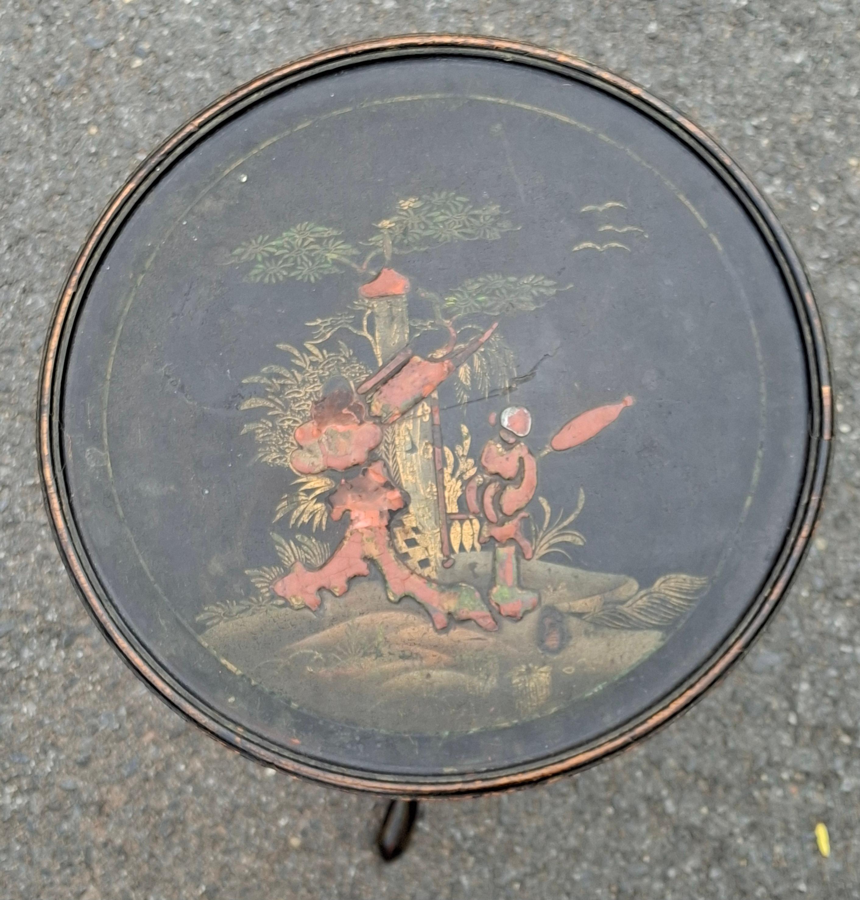 Federal Victorian Ebonized and Chinoiserie Decorated Candle Stand For Sale