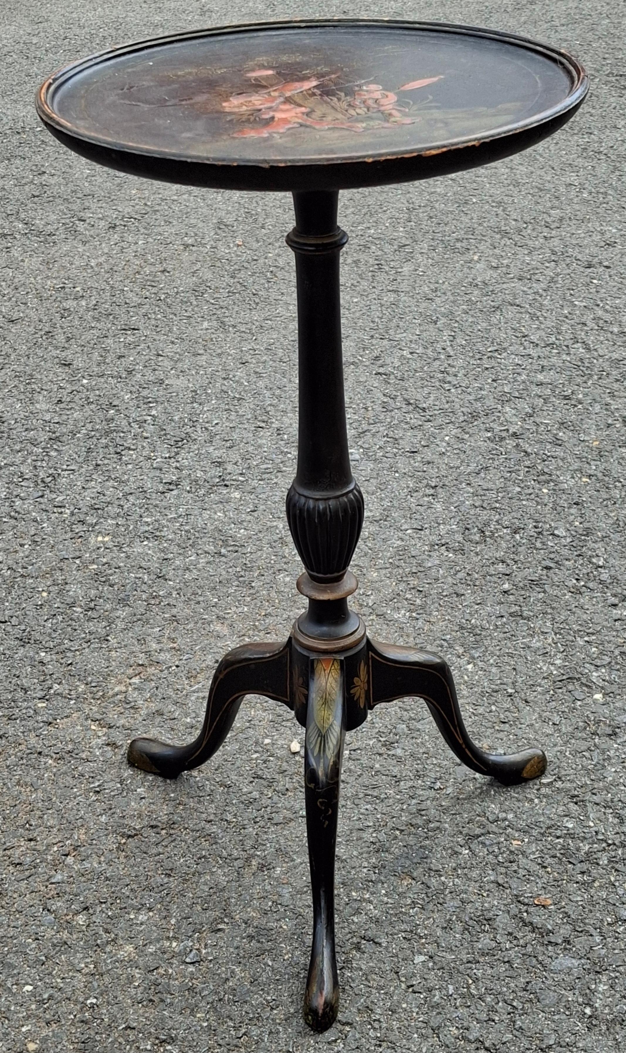 American Victorian Ebonized and Chinoiserie Decorated Candle Stand For Sale