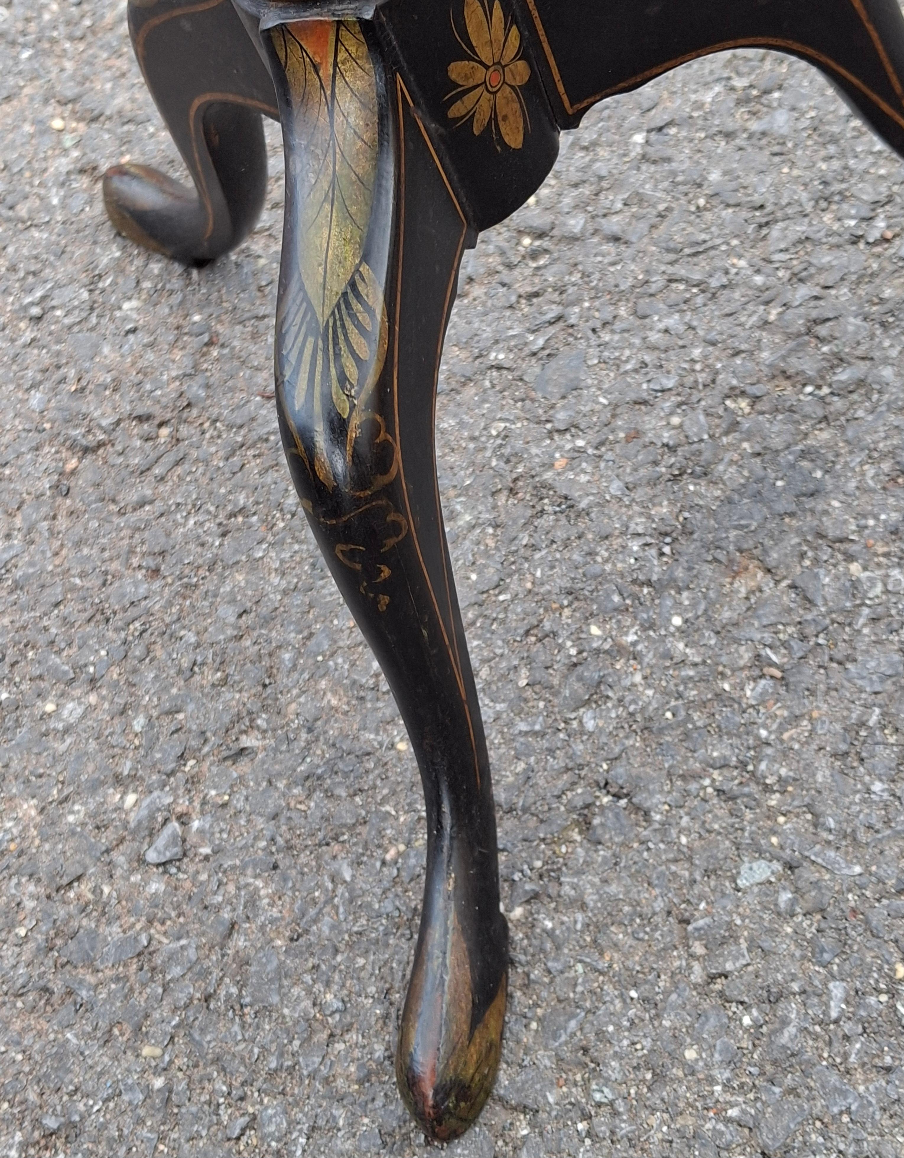 19th Century Victorian Ebonized and Chinoiserie Decorated Candle Stand For Sale