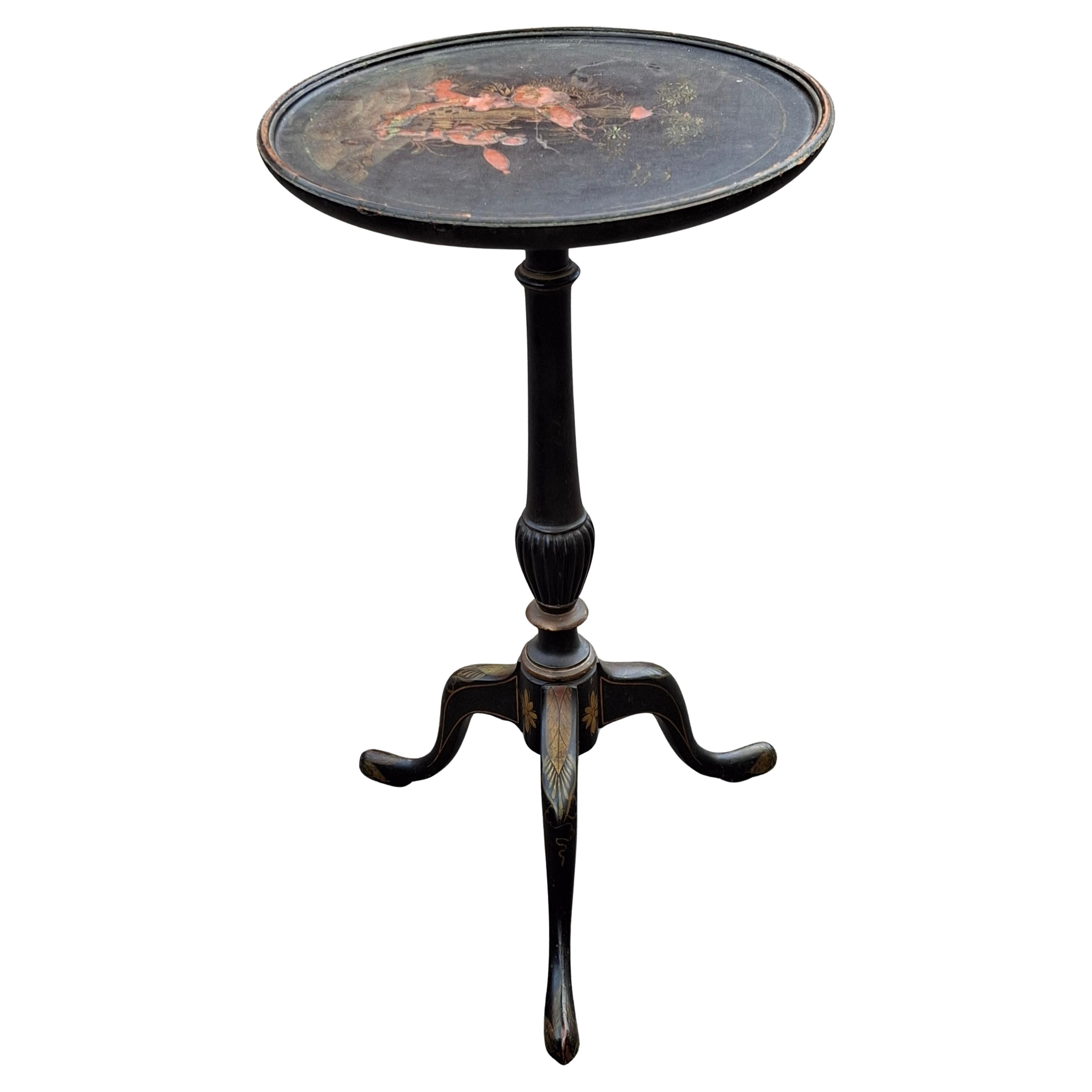 Victorian Ebonized and Chinoiserie Decorated Candle Stand For Sale