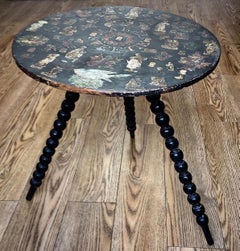 Victorian Ebonized and Decoupaged Gypsy Table on Bobbin Turned Legs, circa 1880