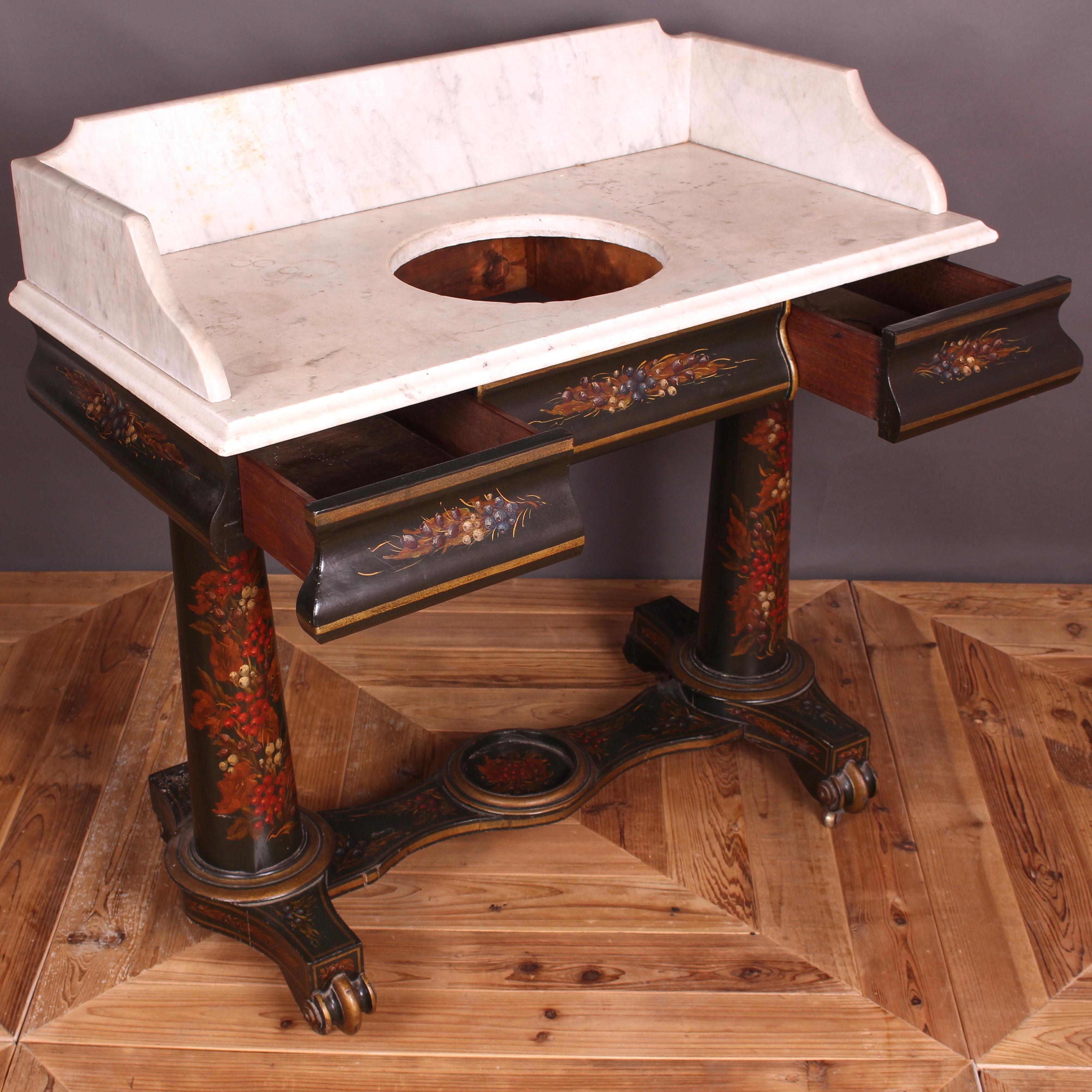 Victorian Ebonized and Painted Marble-Topped Washstand 5