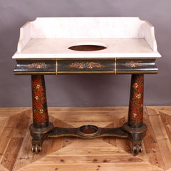 Victorian Ebonized and Painted Marble-Topped Washstand