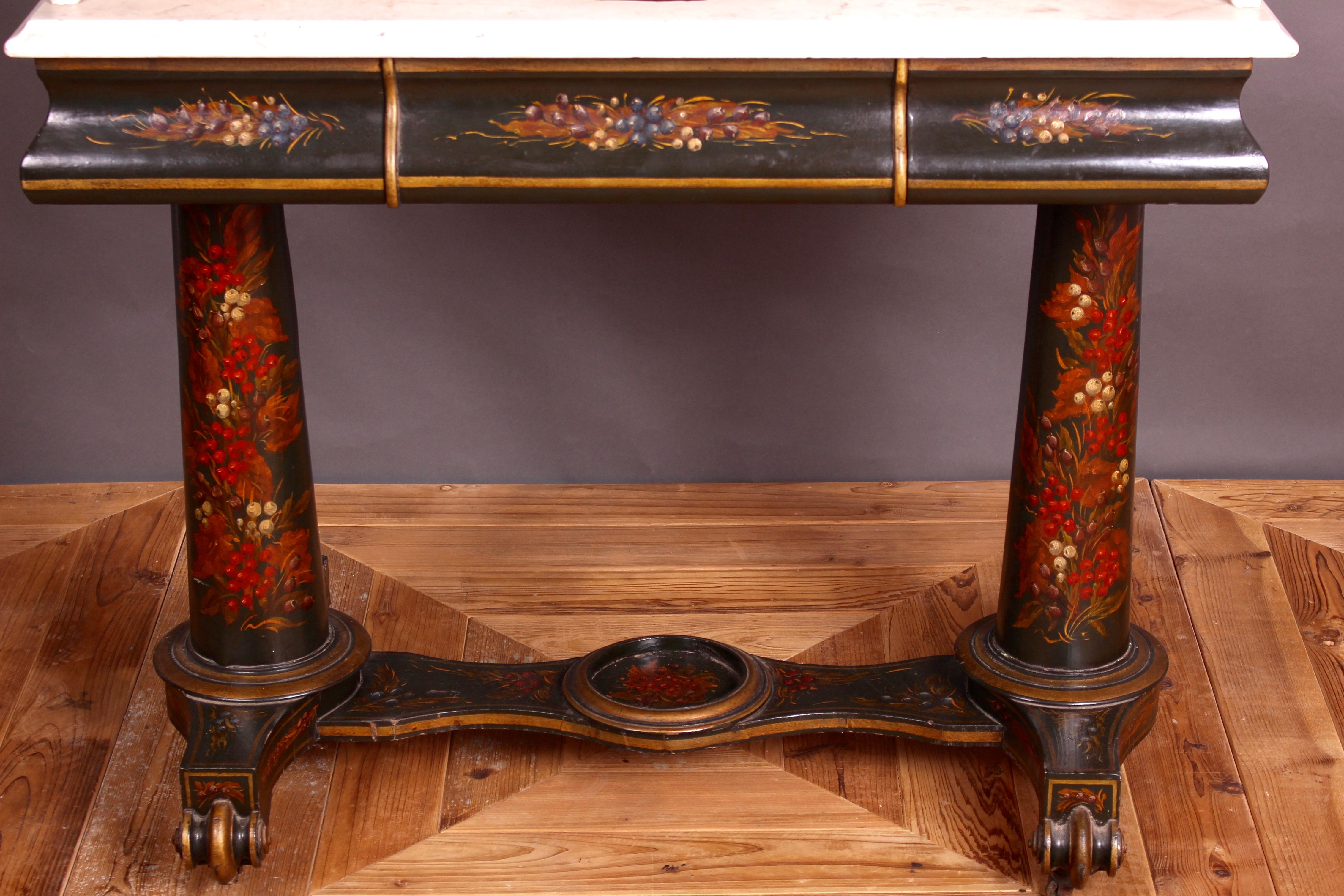 Victorian Ebonized and Painted Marble-Topped Washstand In Good Condition In Heathfield, East Sussex