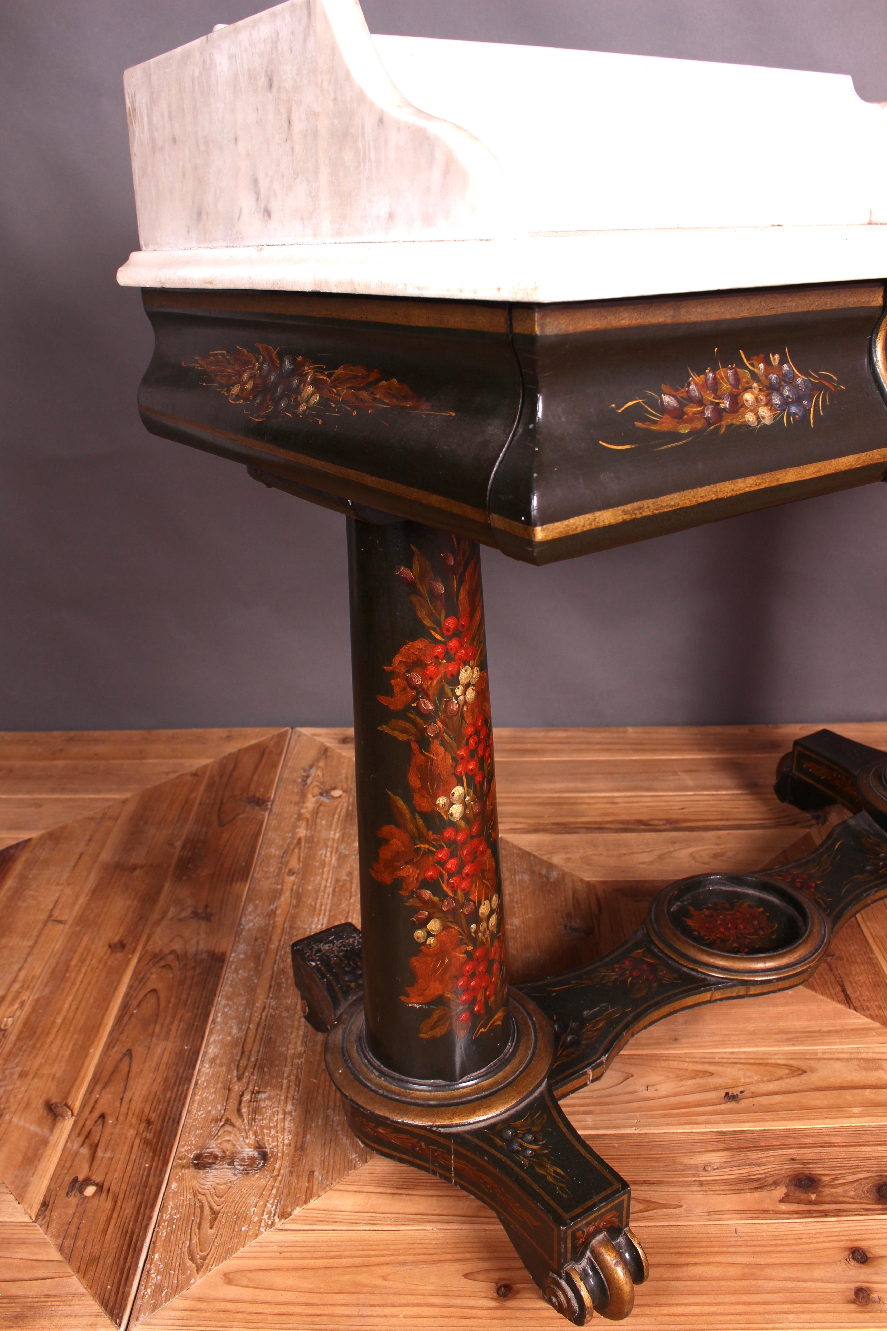 Victorian Ebonized and Painted Marble-Topped Washstand 2